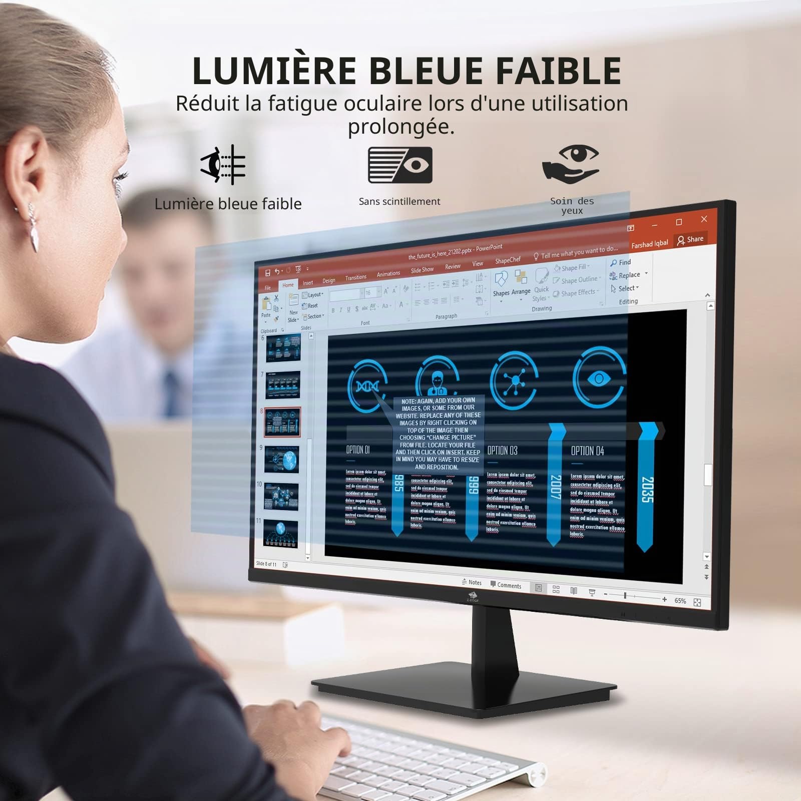 Z-Edge Ecran Pc 24'' IPS Full HD(1920x1080), 75 Hz, FreeSync, Moniteur Bureau LED 16:9 avec HDMI Câble, 16.7M Couleur HDR avec Technologie Eye Care, HDMI & VGA, Inclinaison Réglable, 178° Angle Vue