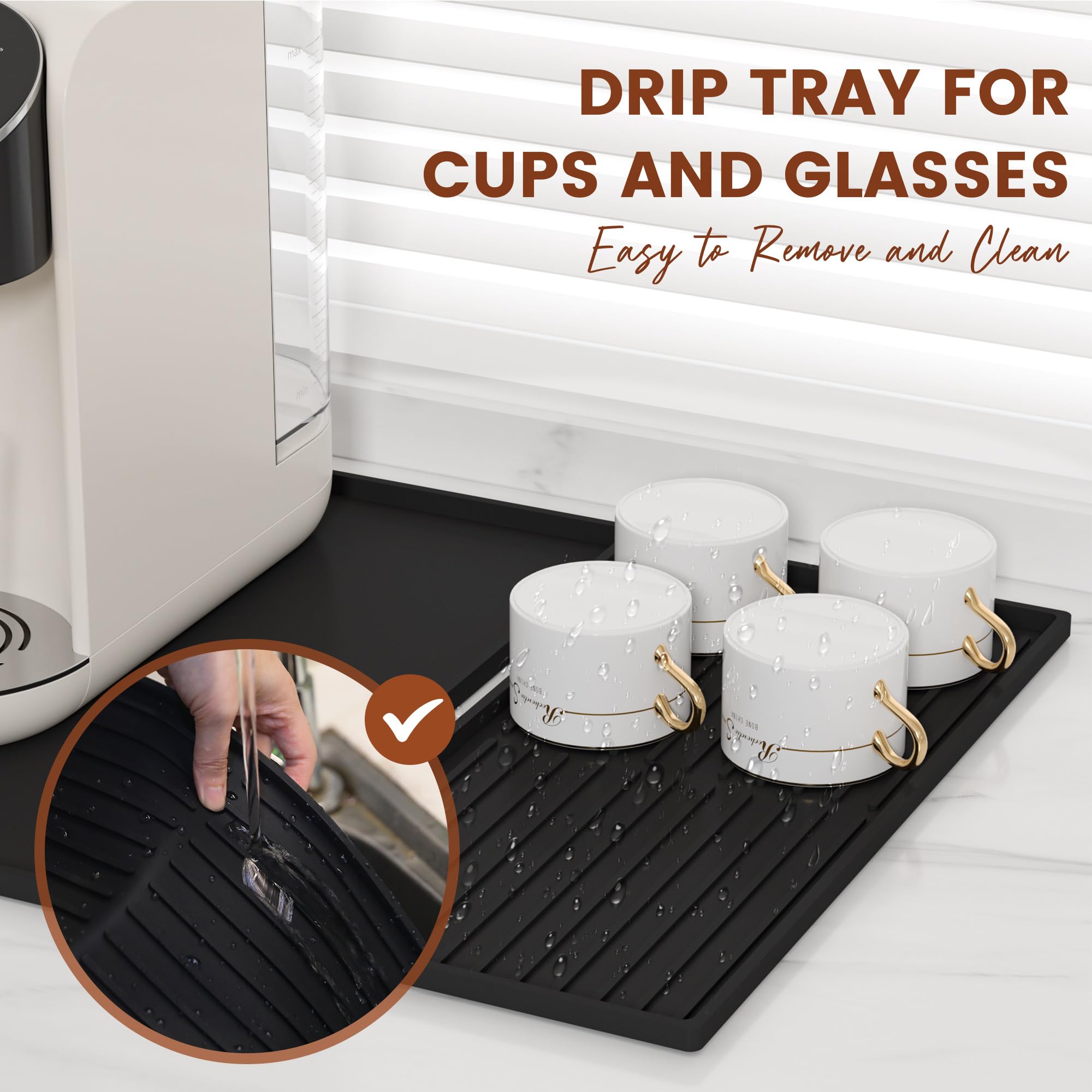 SOSMAR Tappetino in Silicone per Caffè con Bordo Rialzato e Vassoio Separabile 60x40 cm, per Macchina da Espresso, Scolapiatti e Asciugapiatti (Nero)