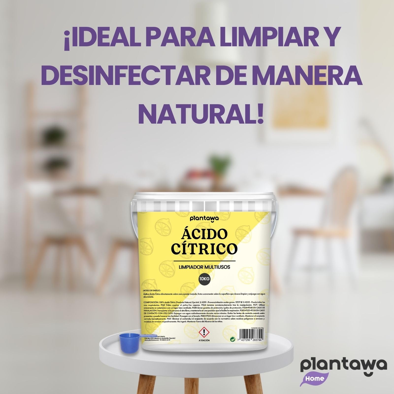 PLANTAWA Ácido Cítrico en Polvo 10kg | Acido Citrico para Limpieza Doméstica Intensiva | Elimina Cal, Sarro y Manchas | Alta Solubilidad | Limpieza Multiusos en Gran Volumen