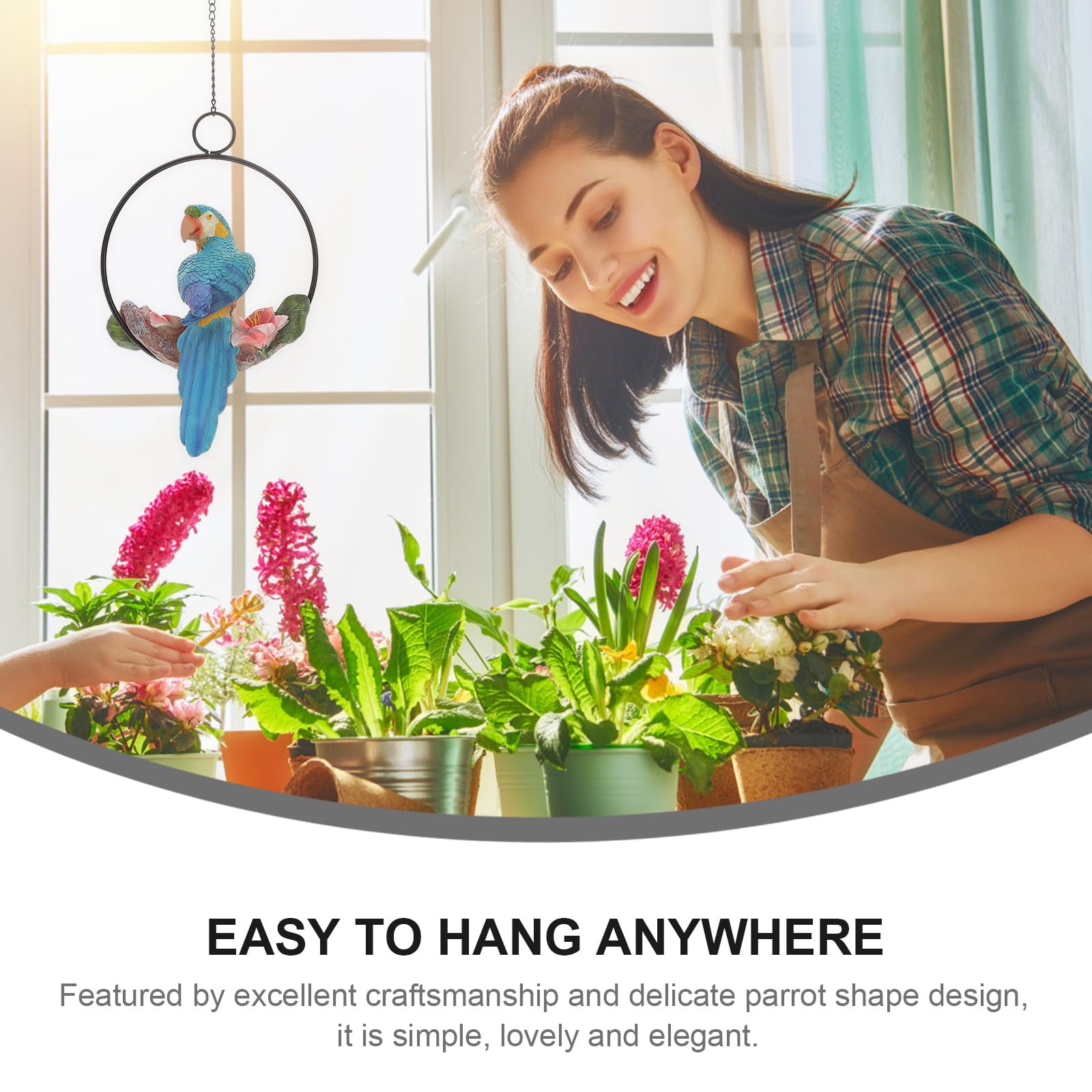 DOITOOL Pappagallo Decorativo in Resina e Ferro, Ornamento da Appendere per Casa e Matrimonio Aspetto Realistico e Design Artigianale Fatto a Mano, per Giardinaggio e Ufficio