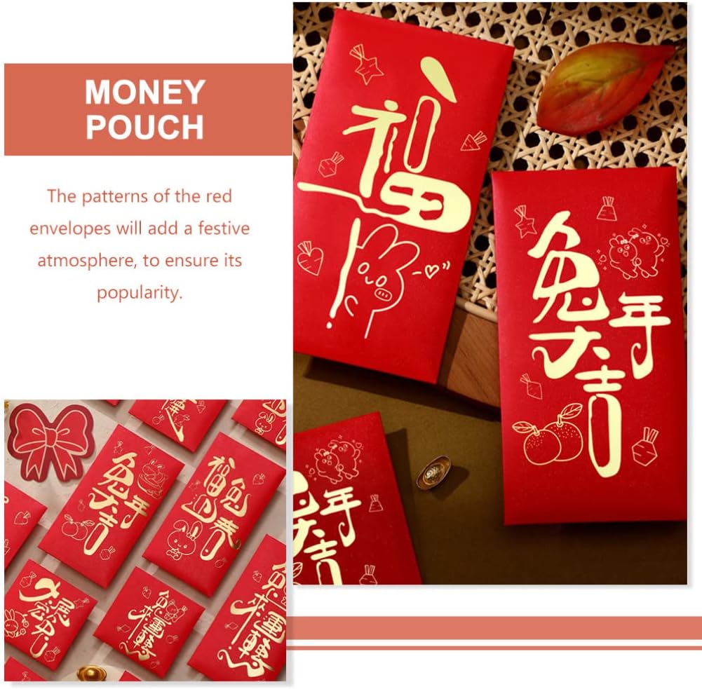 BESTOYARD 60Pcs Chinese New Year Red Envelopes Hong Bao Lucky Money Pockets Red Rabbit Year Money Pockets Envelopes for Spring Festival 2023