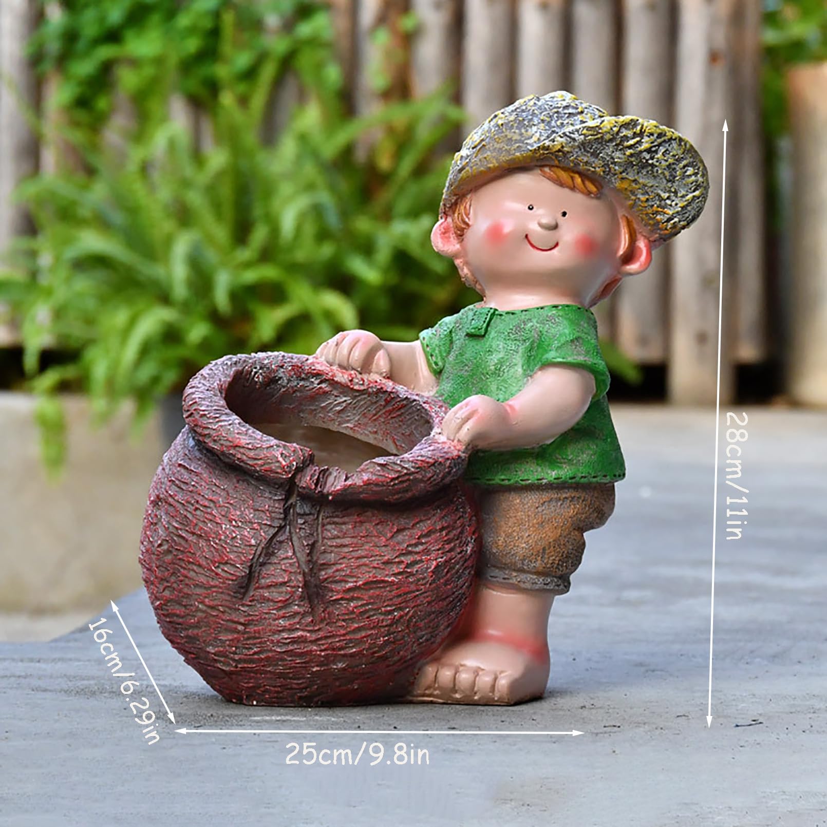 Grande Figura da Giardino con Vaso di Fiori Decorazione da Giardino per Esterni, Simpatico Personaggio dei Cartoni Animati da Statua Figura, Resistente alle intemperie,Verde,28x25x16cm