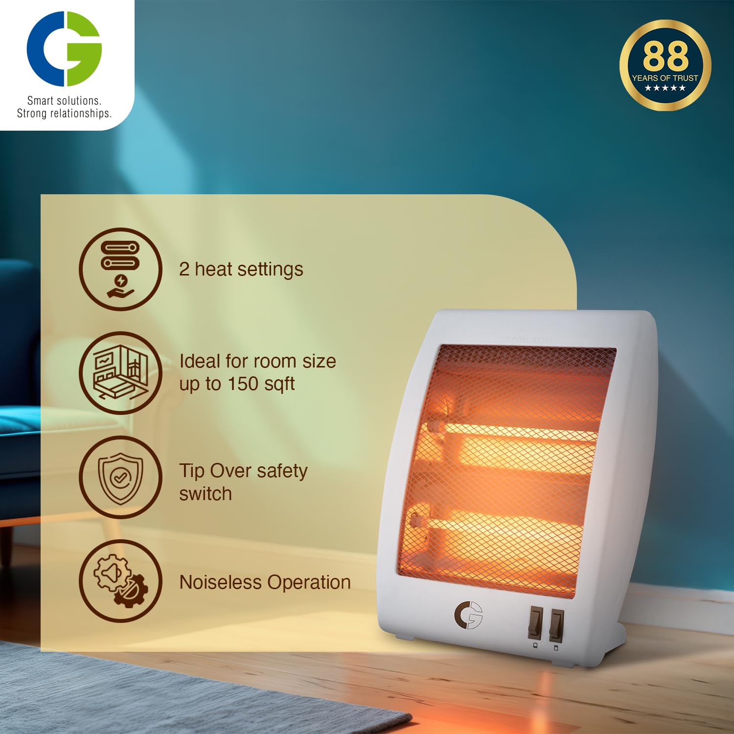 CG Norris Quartz Room Heater - 800W, 2 Heat Settings -3