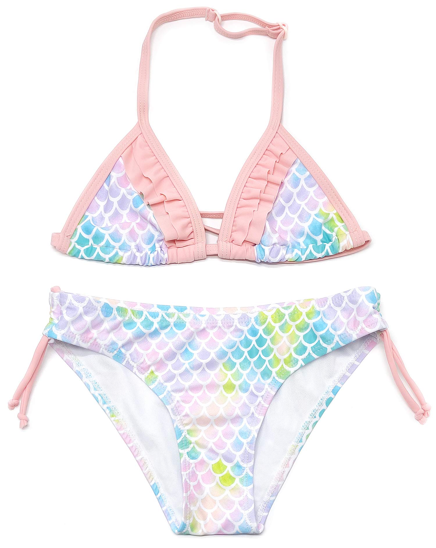 SHEKINI Conjunto De Bikini Triangular De Dos Piezas para NiñAs Traje De BañO con Volantes Halter BañAdores De Cintura Baja Traje De BañO Sin Espalda Traje De BañO