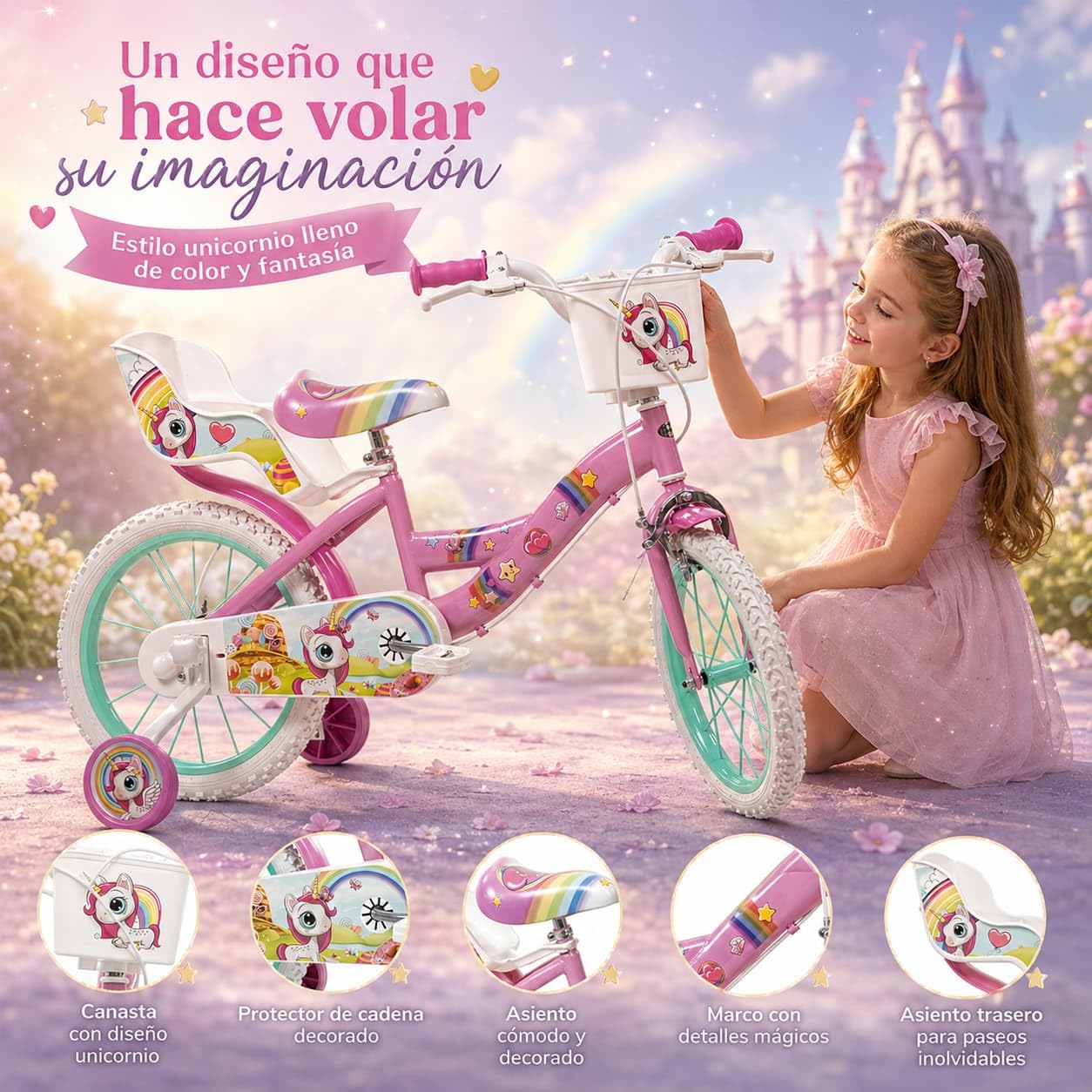 TOIMSA Bicicleta Unicornio 16" (5/8 años)