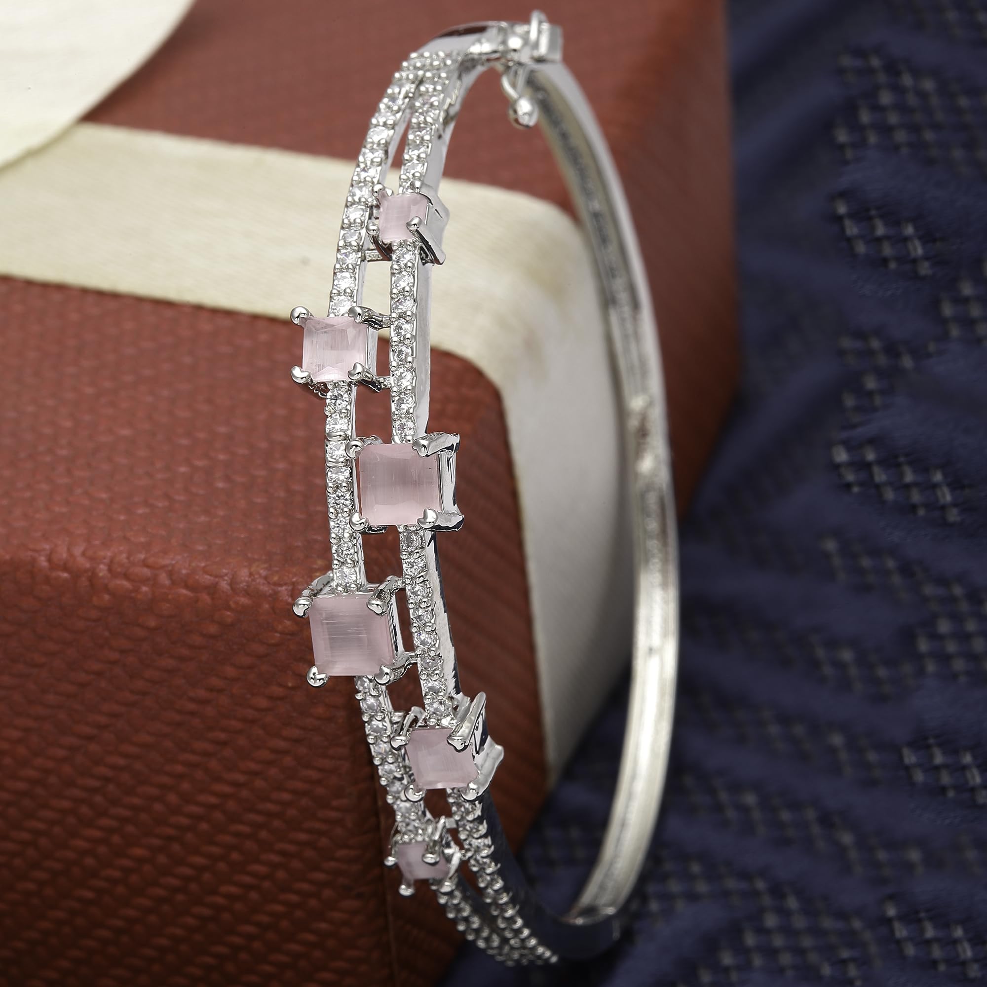 Rhodium-Plated AD Flower Pattern Kada Bracelet For ()