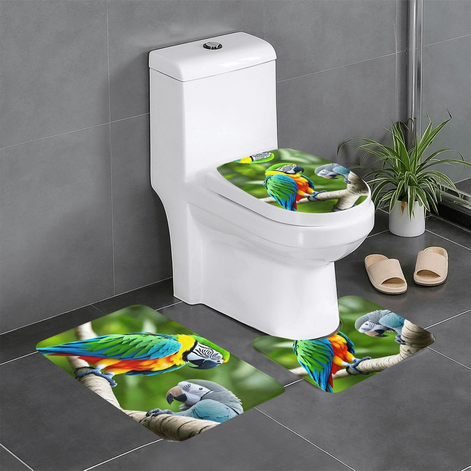 Tapis de salle de bain antidérapants perroquet anti-glisse pour WC et coiffeuse