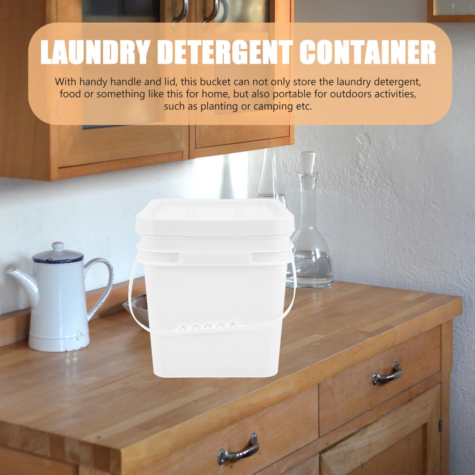 HANABASS Secchio per Pulizie 10l in Plastica Bianco Coperchio Ermetico e Manico, Contenitore per Detersivi Lavanderia Riutilizzabile per Uso Domestico