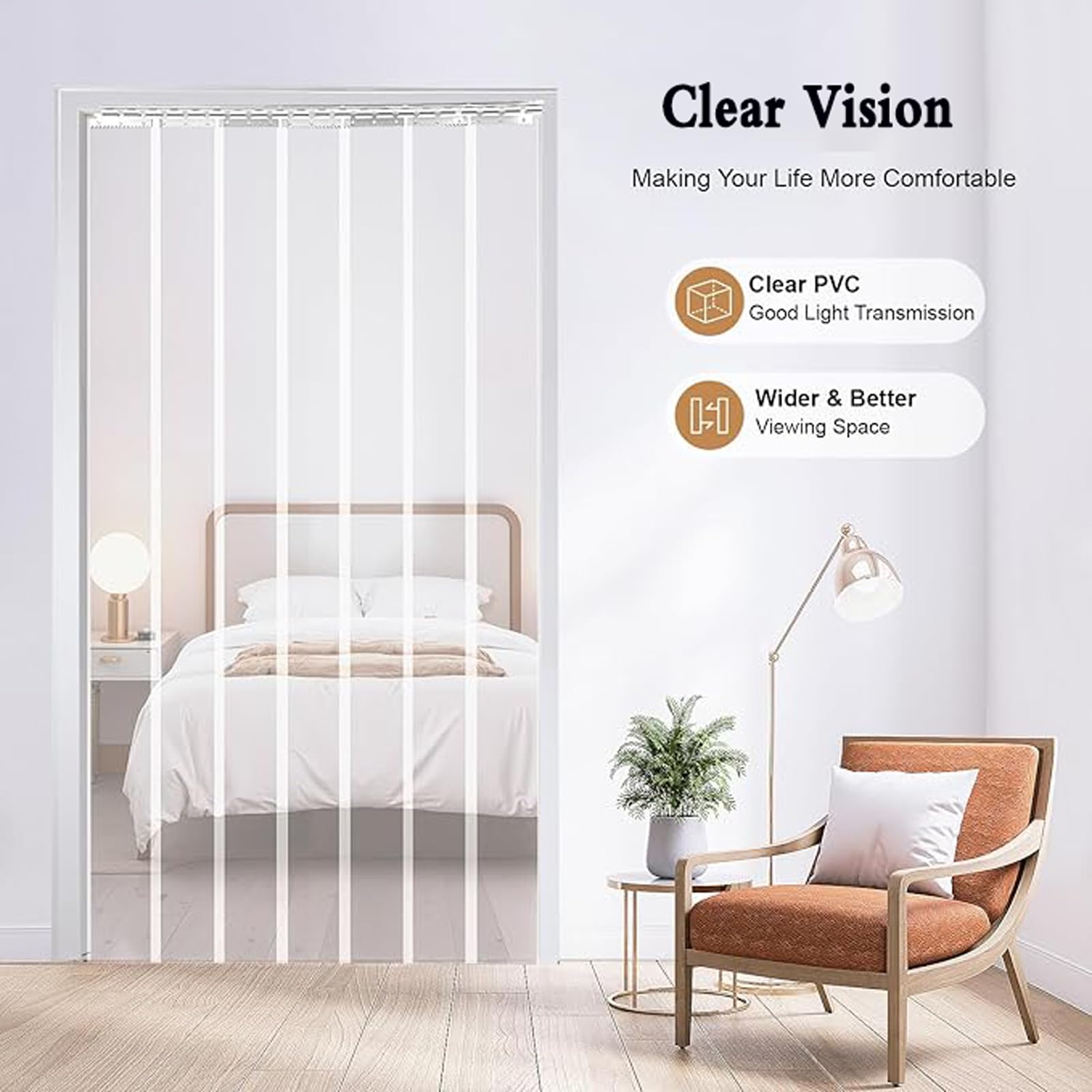 Cortina para puerta de PVC transparente de 2 mm para cámara frigorífica, diferentes tamaños (90 x 255 cm)