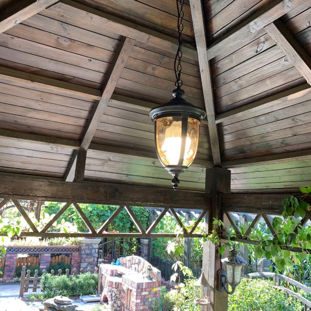 Mengjay Lanterna Esterno Pendente in Vetro Stile Rustico E27 impermeabile IP23 Lampadario Gazebo Balcone Cortile Lampada a sospensione Creativo regolabile Luce di sospensione del corridoio