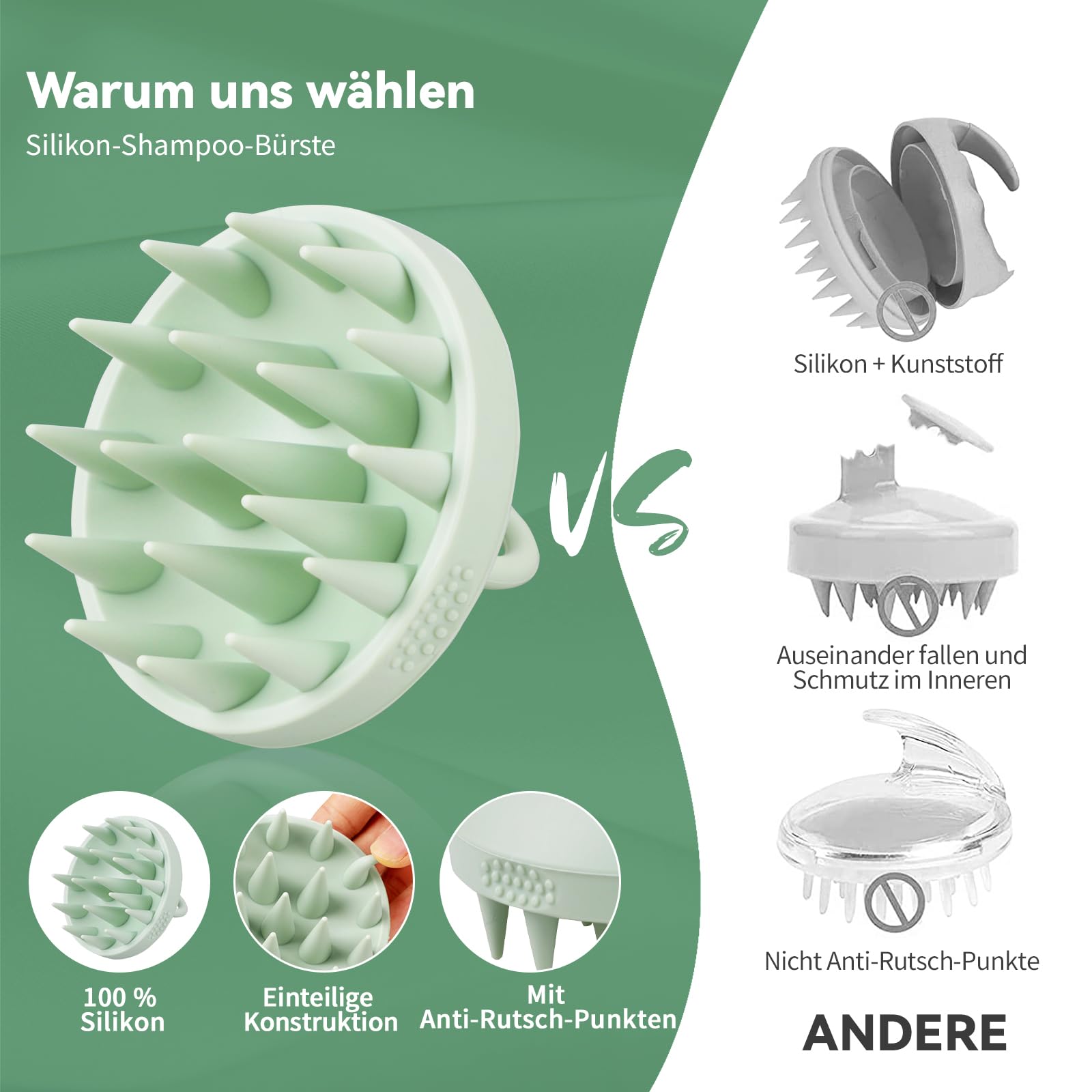 Scalp Massager - SHINLEA Shampoo Brush For Clean, Silicone Double-Side Hair H... | UK - View #2