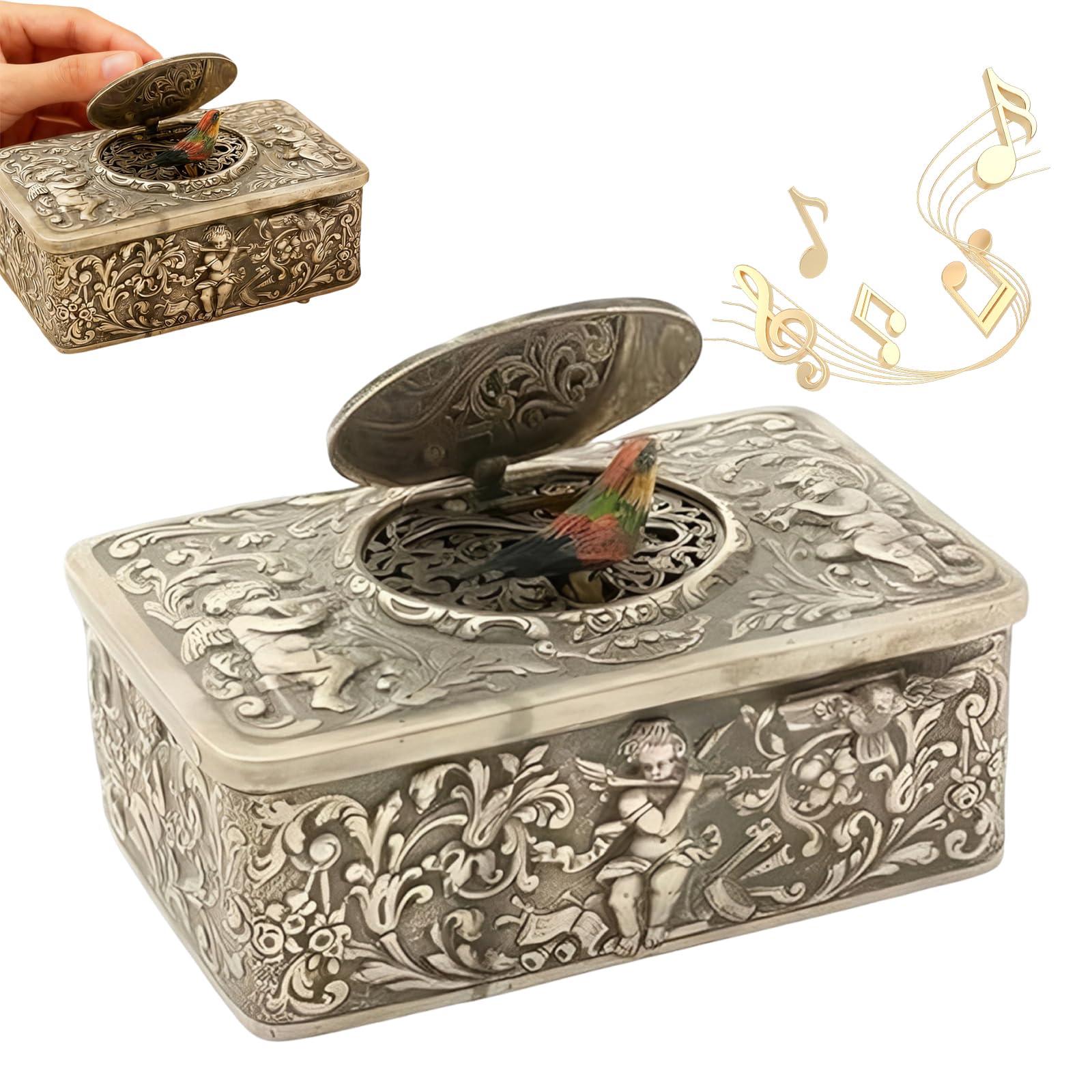 Caja de música de pájaro vintage de cuerda, el regalo clásico e inolvidable