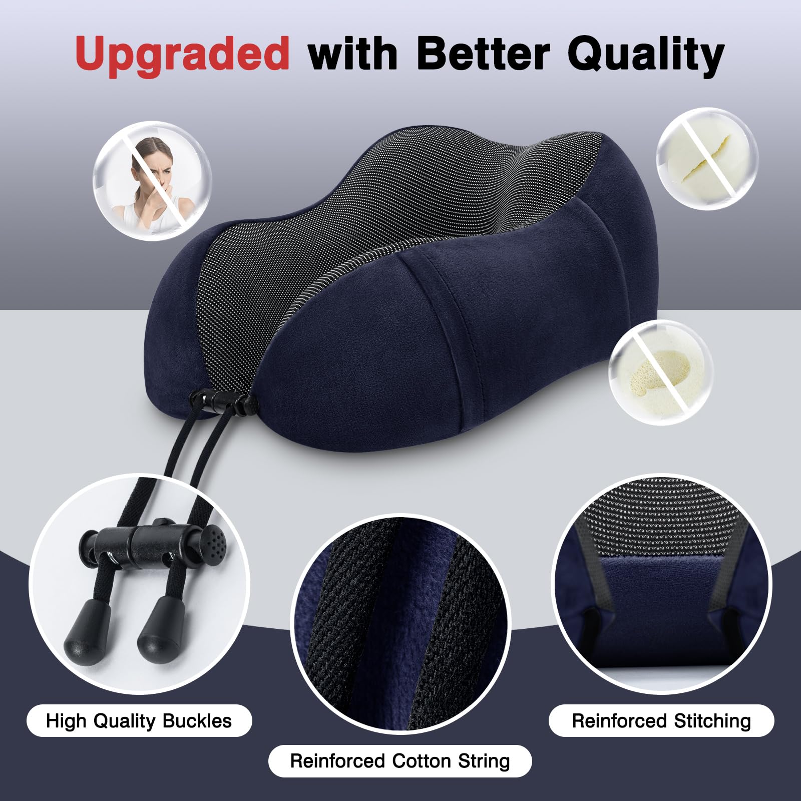 urnexttour Cuscino da viaggio per aereo, confezione da 2 cuscini per il collo in memory foam, morbido supporto essenziale da viaggio, per dormire, auto, treno e uso domestico (grigio e blu)