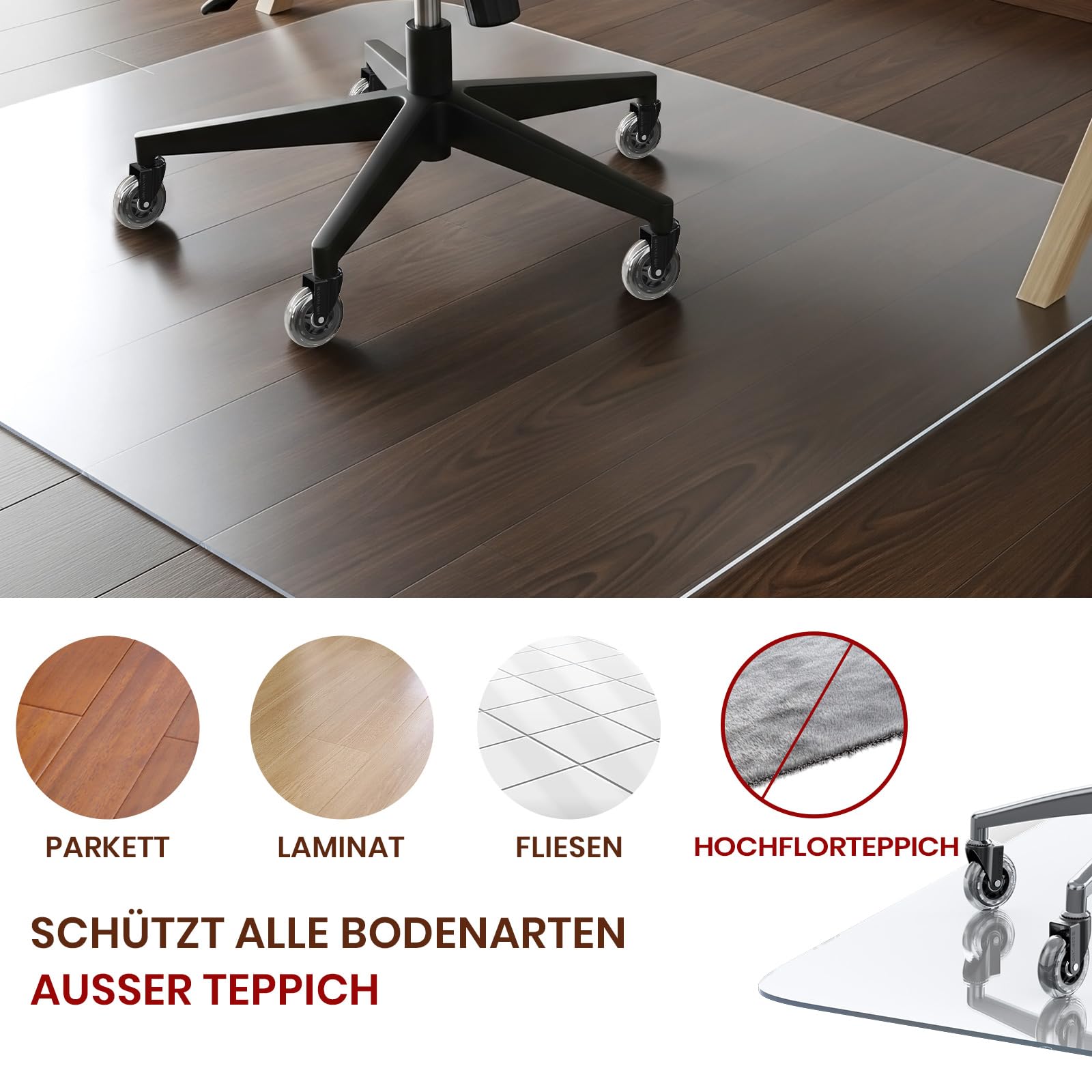 COSYLAND Bodenschutzmatte Bürostuhl Transparent [120x150cm] – 1,2mm PVC Schreibtischstuhl Unterlage für Hartböden, Parkett & Laminat – rutschfeste Stuhlunterlage, Fußbodenschutzmatte