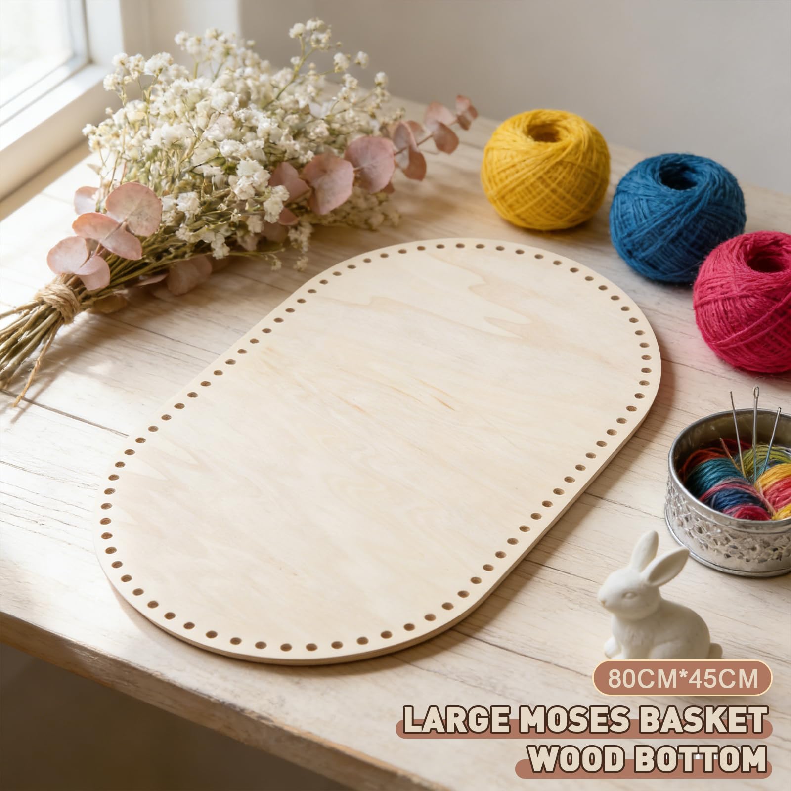 Pavimento in vimini per uncinetto, pavimento in legno per cestino all'uncinetto, vimini in legno naturale, decorazione per la casa, fai da te (80 x 45 cm, 12 mm)