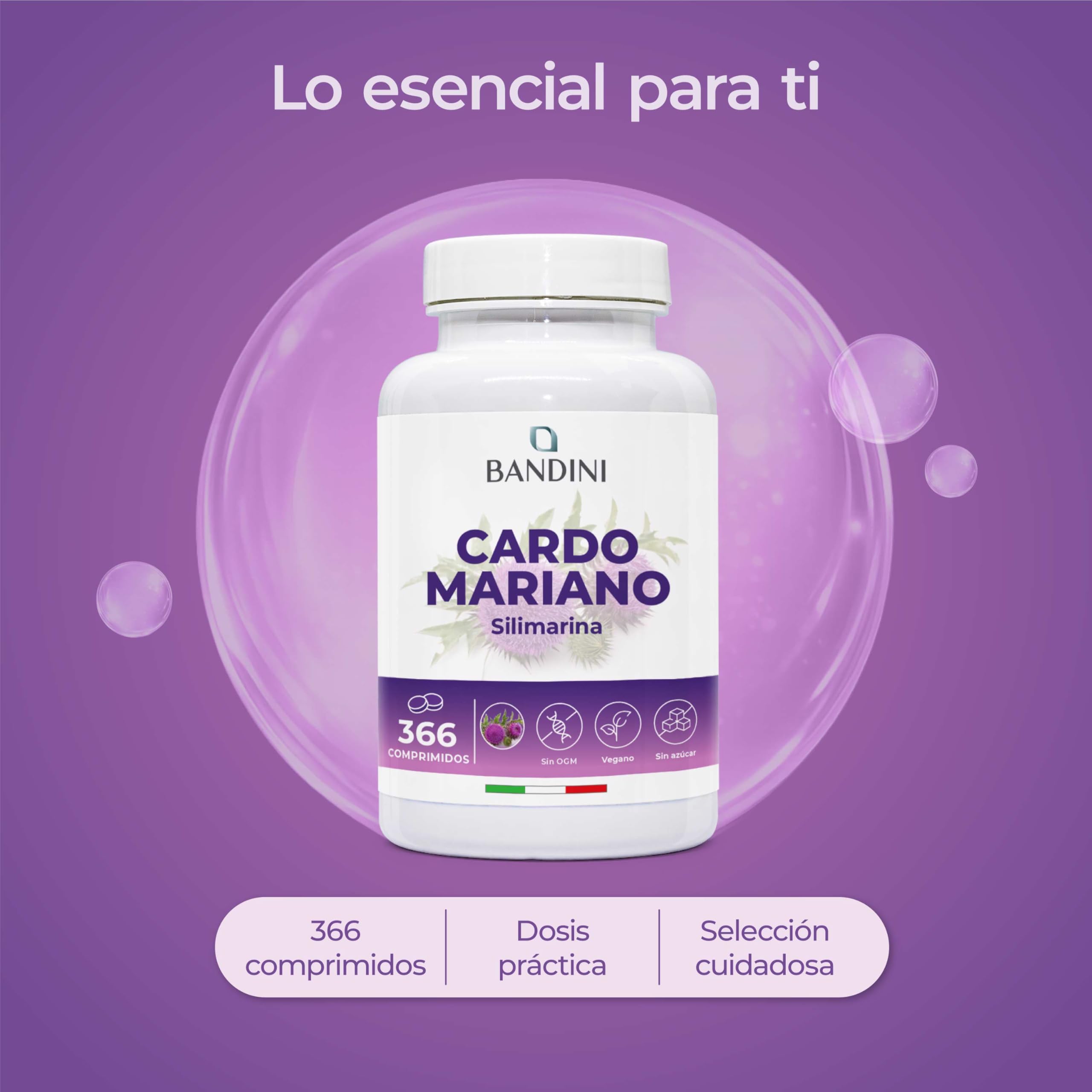 Bandini® Cardo Mariano 366 Comprimidos, Suplemento a base de Silimarina del Extracto Natural de Cardo Mariano, Ayuda a la Función Hepática, Silybum Marianum 300mg, Milk Thistle 1200 mg/día (+6 Meses)