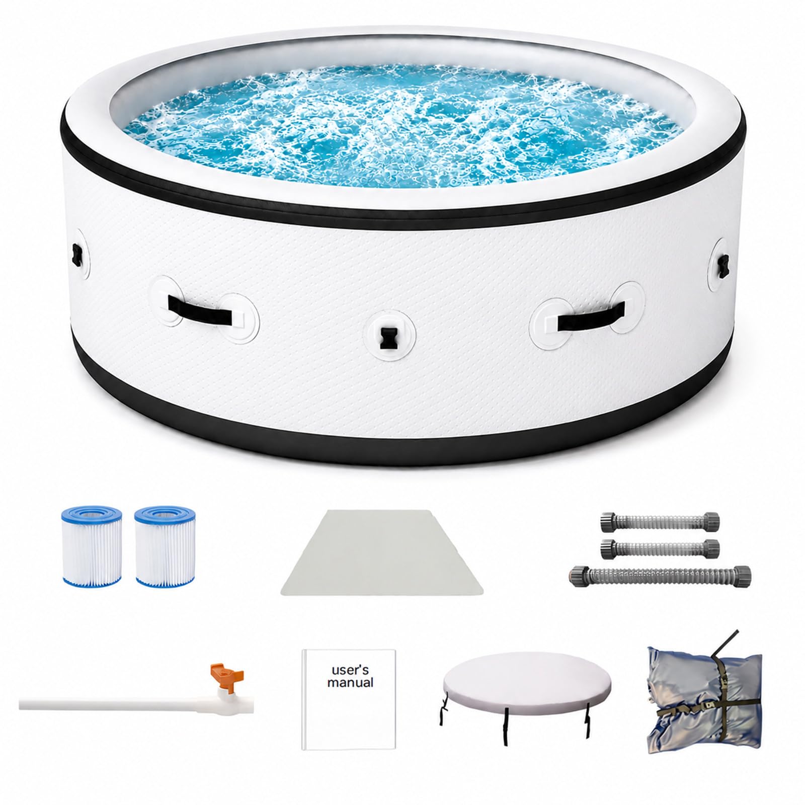 4-6 Person Inflatable Hot Tub, 81" x 28" Large Portable Spa Blow Up Tub with 150 Bubble Jets, 104°F Water Heating, 6-Color LED Lighting, Puncture-Resistant Outdoor Tub for Terrace Patio Garden