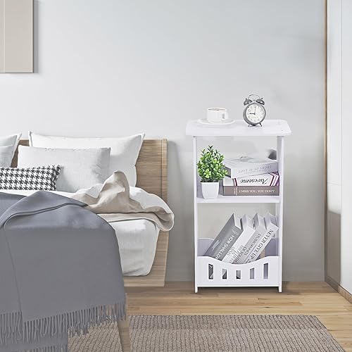 Miniatura 6 de Mesa auxiliar de 3 niveles, mesa auxiliar estrecha con estante de almacenamiento, escritorio extendido y estructura sólida, mesas pequeñas para