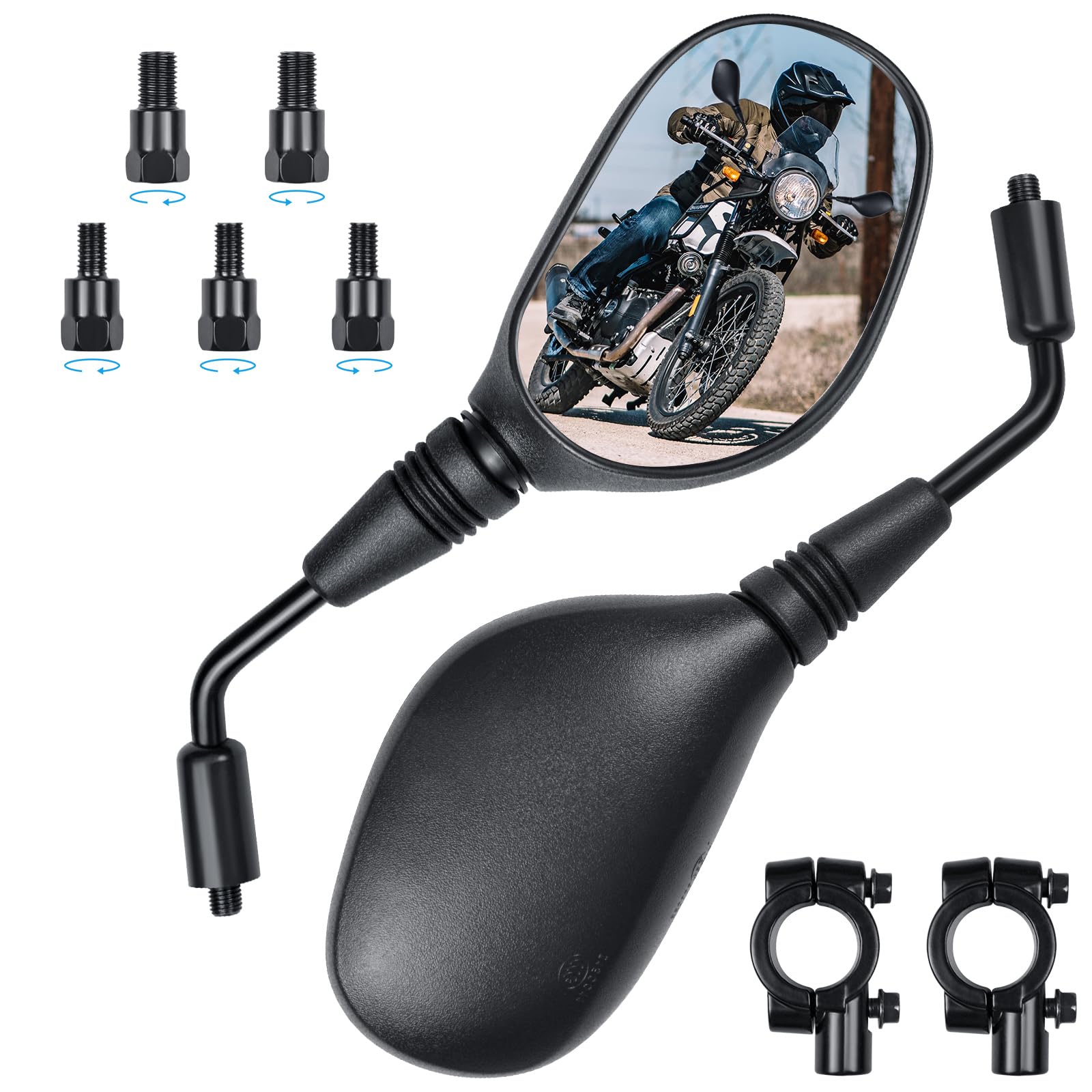 Cretassion E-Geprüft Motorrad Spiegel 2 Stück, MotorradSpiegel Set M8 M10mit Rechtsgewinde und Linksgewinde, Motorrad Rückspiegel Kompatibel mit Scooter, Roller, ATV, Moped, E-Bike