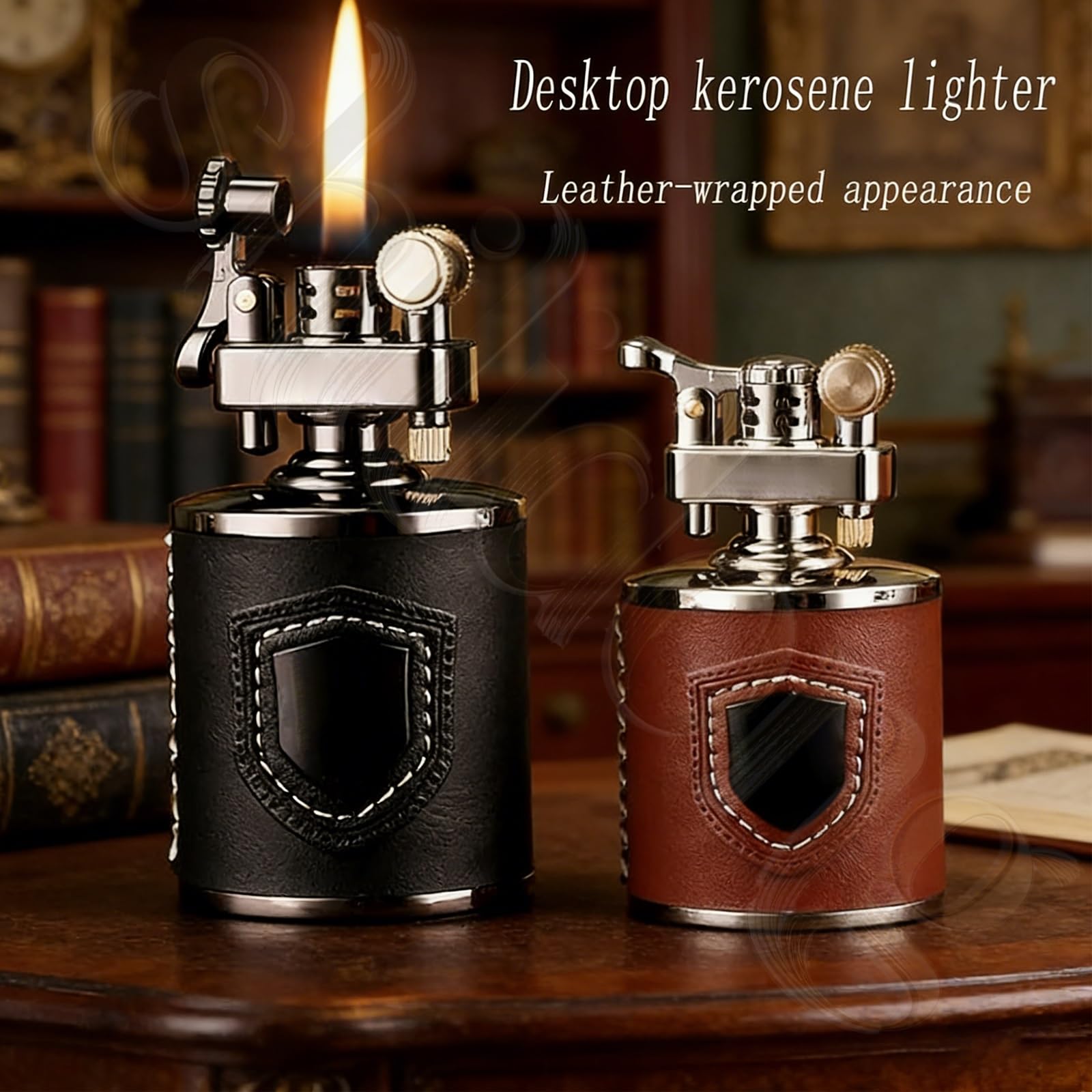 Briquet à kérosène de Bureau, Briquet en Forme de Dragon gravé en Cuir Gonflable rétro, Carburant Rechargeable, adapté à la Collection, à la décoration et aux Cadeaux(Silver)
