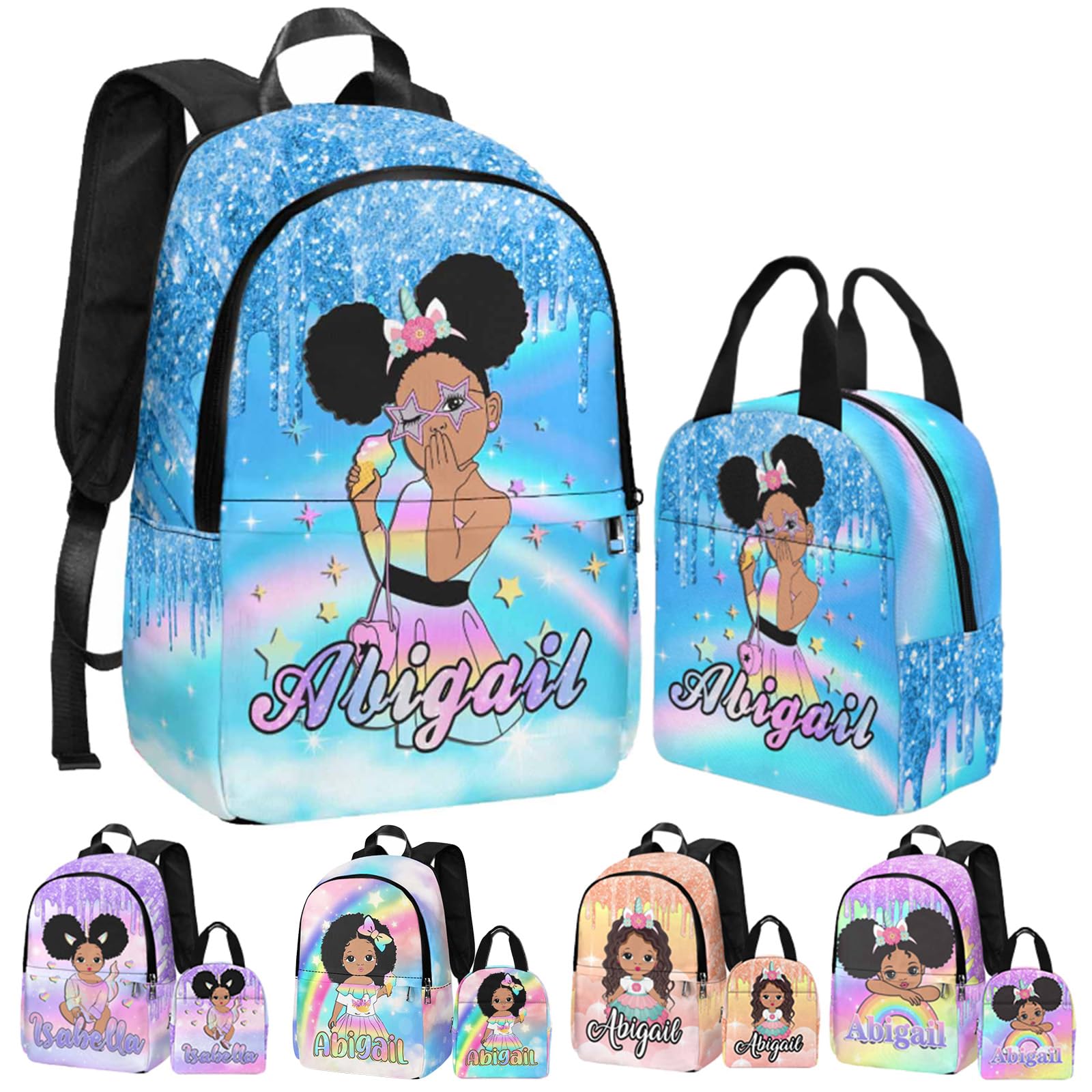 Newcos Customized Monogram Backpacks for Girls Custom Water Flashing Girl Bookbag with Name for College Travel Work Camping Custom Backpack and Lunch