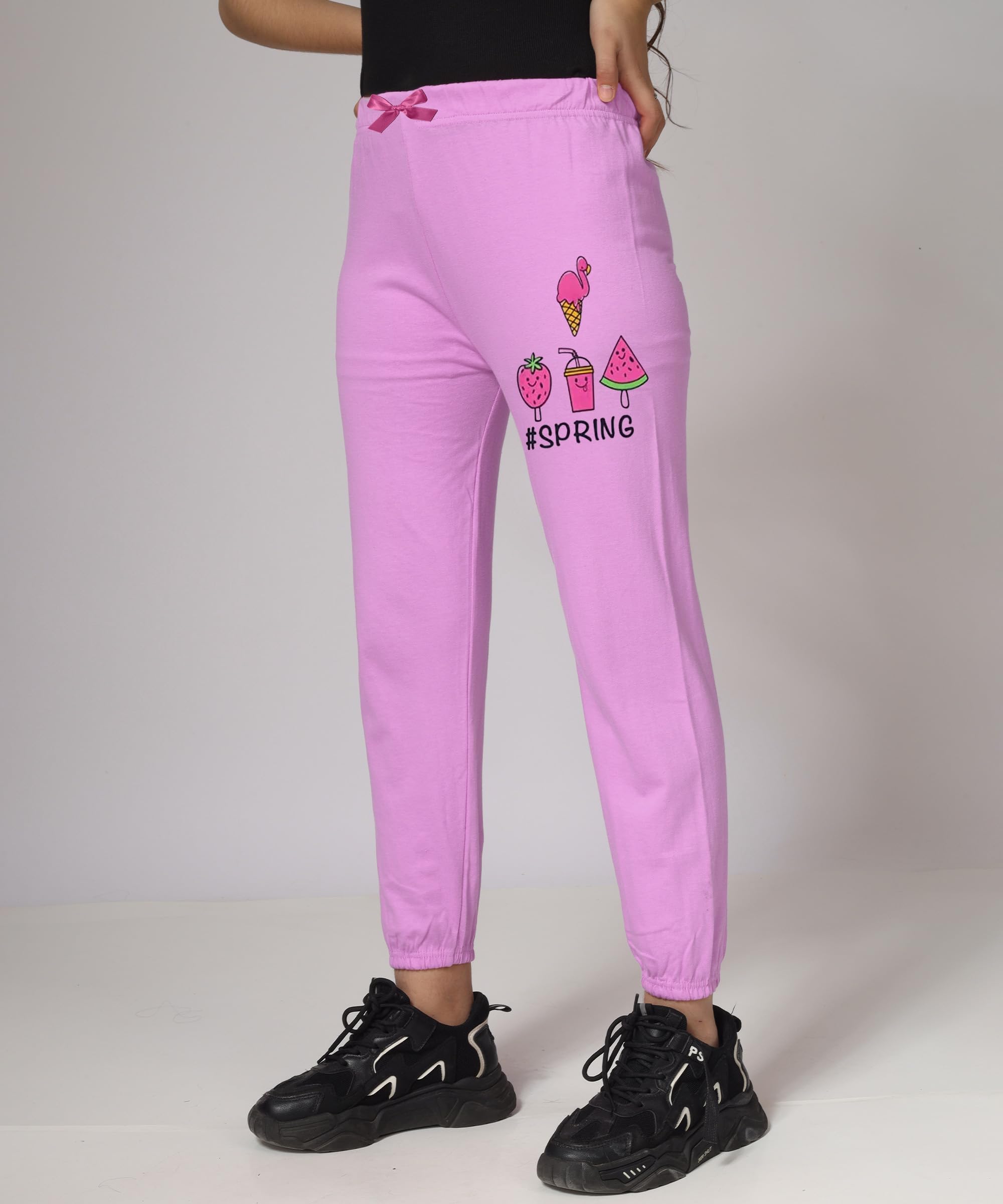 KYDA KIDS® Girls 100% Cotton Premium Printed Track Pants | Soft Breathable Fabric | Summer Wear Multicolor Trackpants for Girls - Pack of 3 2