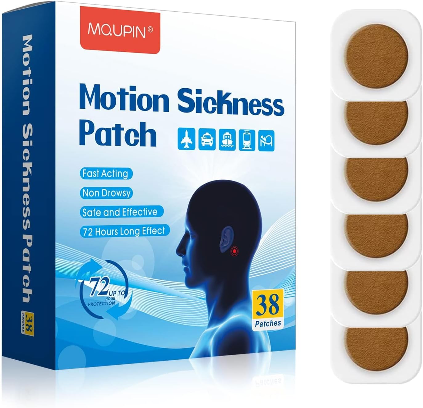 MQUPIN Motion Sickness Patches 38 Packs, Sea Sickness Patch for Travel