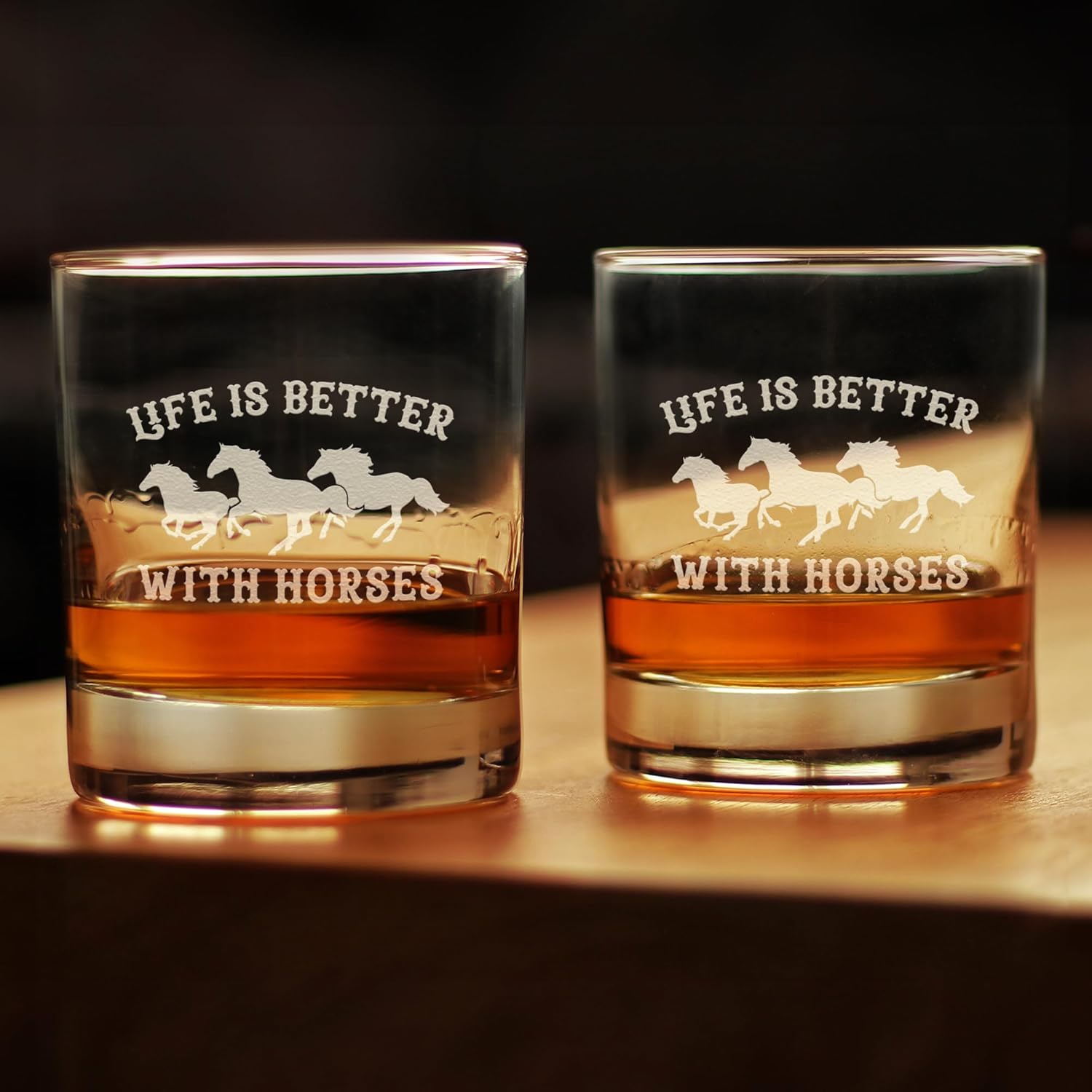 Life Is Better With Horses - Whiskey Rocks Glass Gifts - Funny Horse Gifts and Decor for Men & Women - Set of 2-10.25 Oz Glasses