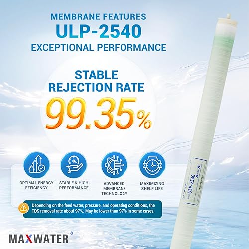 Miniatura 10 de Max Water 2540 Elemento de membrana de baja presión extrema-XLP-2540 600GPD bueno para industrial, toda la casa y más (XLP 2540)