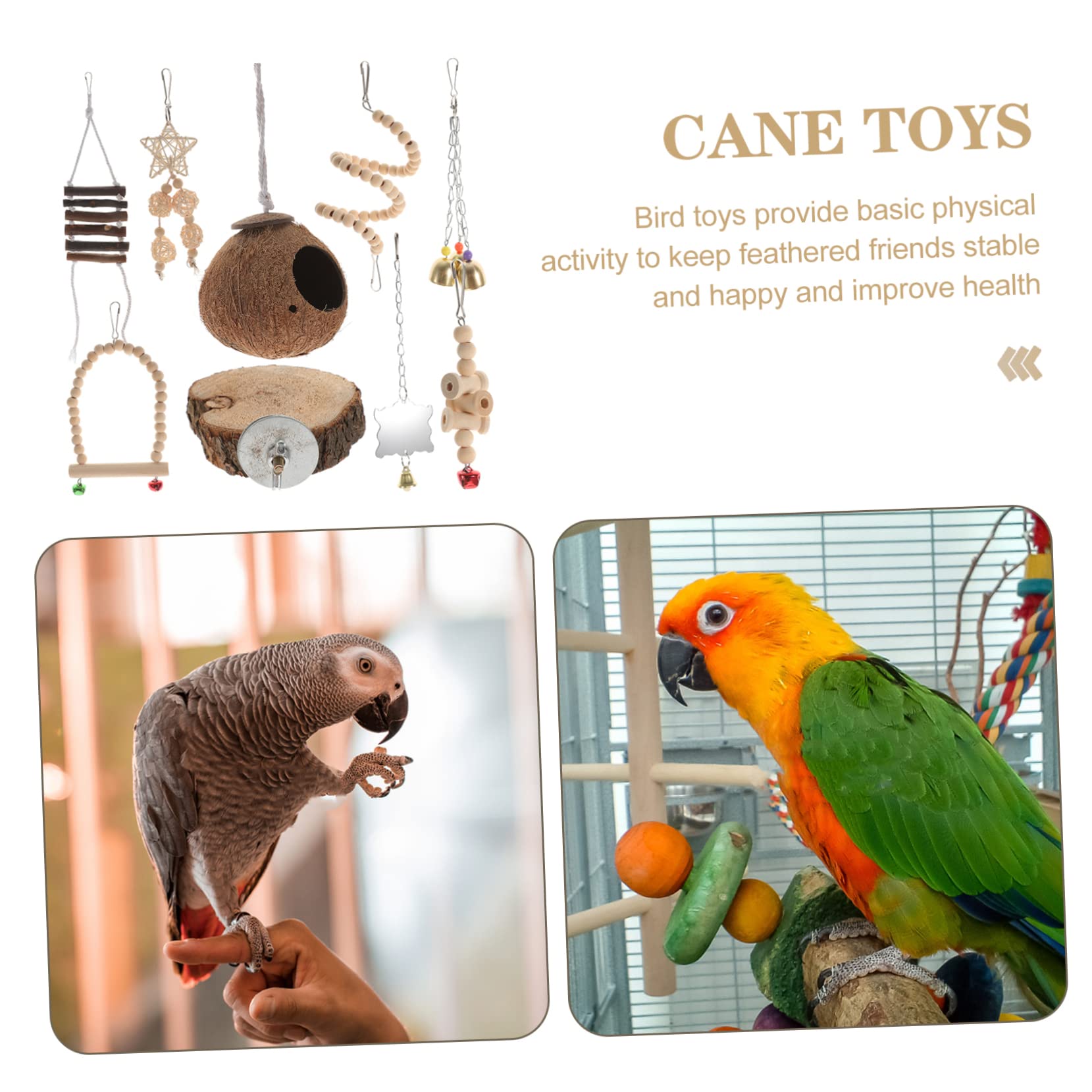 DOITOOL Ensemble De 9 Jouets À Mâcher pour Perroquets Corde en Bois Naturel Élastique De Rangement pour Perruches Calopsittes