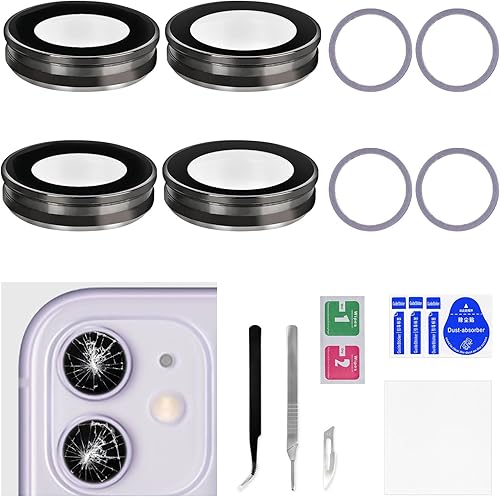 2 juegos para iPhone 11 púrpura sin burbujas para lente de cámara de repuesto para iPhone 11 lente de cámara trasera protector de pantalla marco de