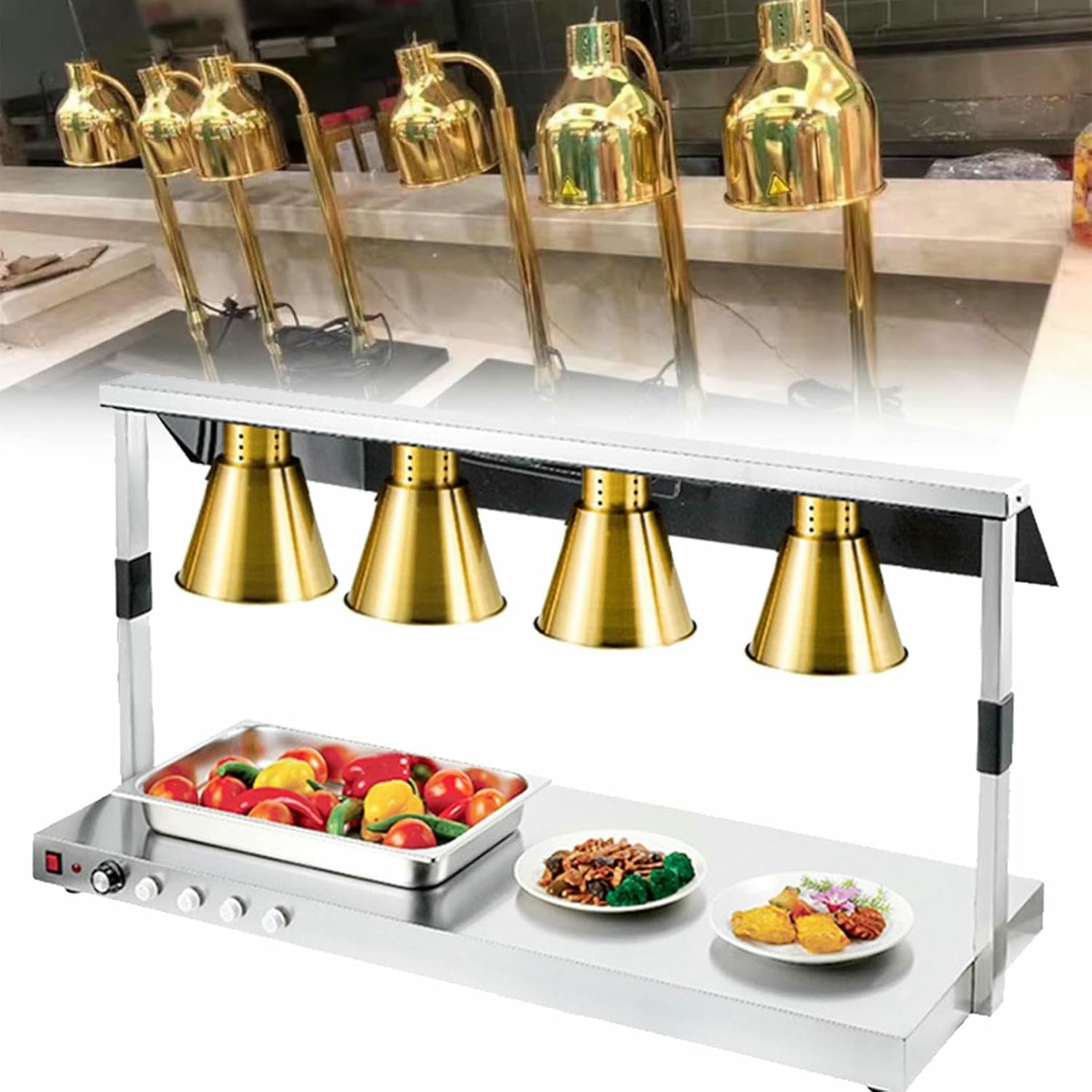 Lampa grzewcza ze stali nierdzewnej do restauracji, kuchni, bufetu, stołu, pizzy, bufetu..Gold-fourheads