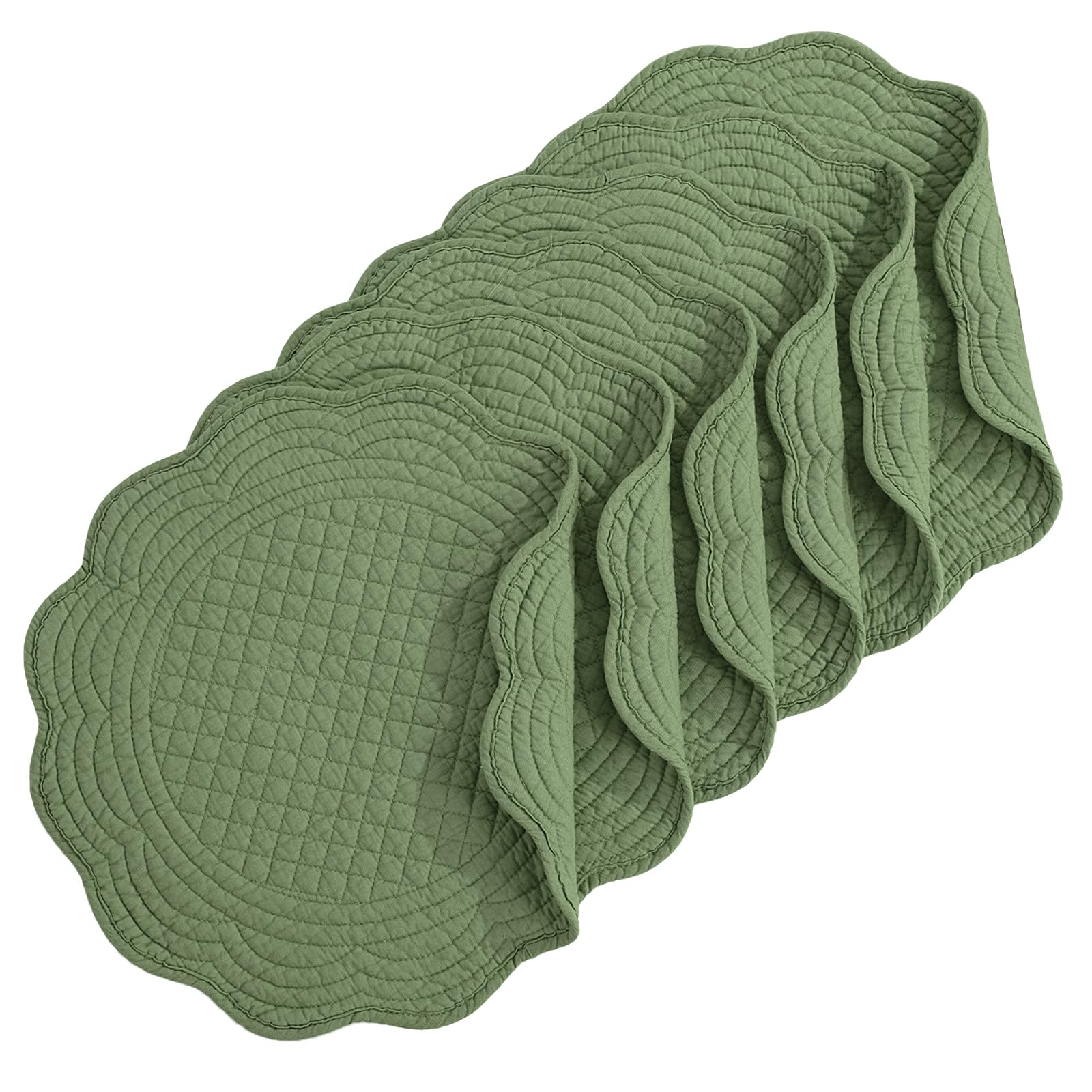 HOMBYS Quilted Placemats Set of 6 Washable Round Placemats for Kitchen Table-100% Cotton Fabric 13 Inch Round Table Mats, Cotton Fabric with Microfiber Filling (13