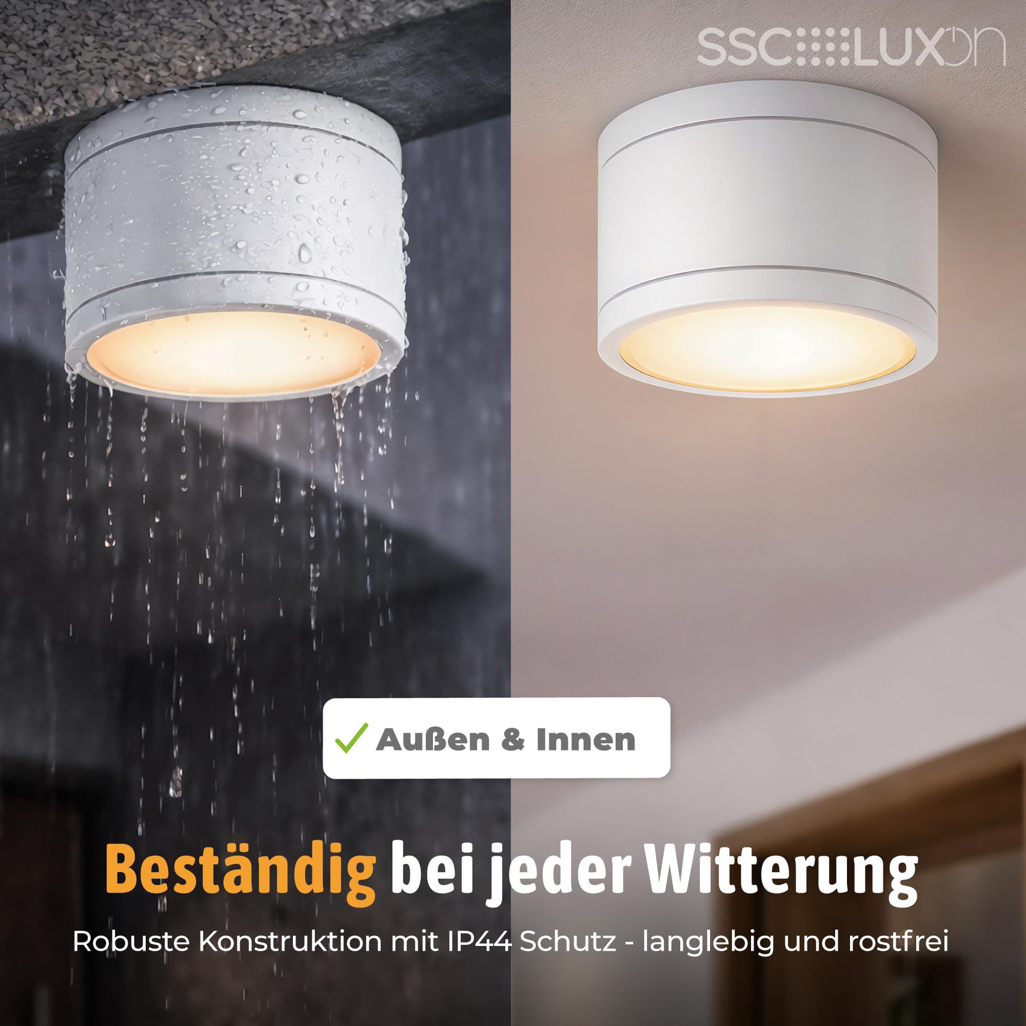 SSC-LUXon 4 Stück CELI-WX Aufbauspots flach IP44 für Außen & Bad mit GX53 LED wechselbar 3W warmweiß - Aufbaustrahler weiß 230V