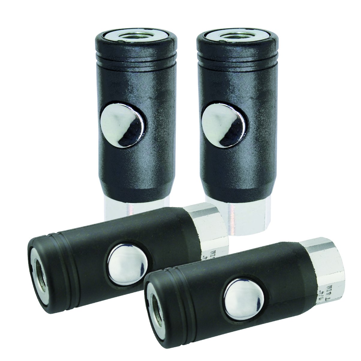 2-in-1 Safety Air Coupler With 1/4 Inch Female Thread (4-Pack) - Quick Connect Plug For Air Compressor Tools