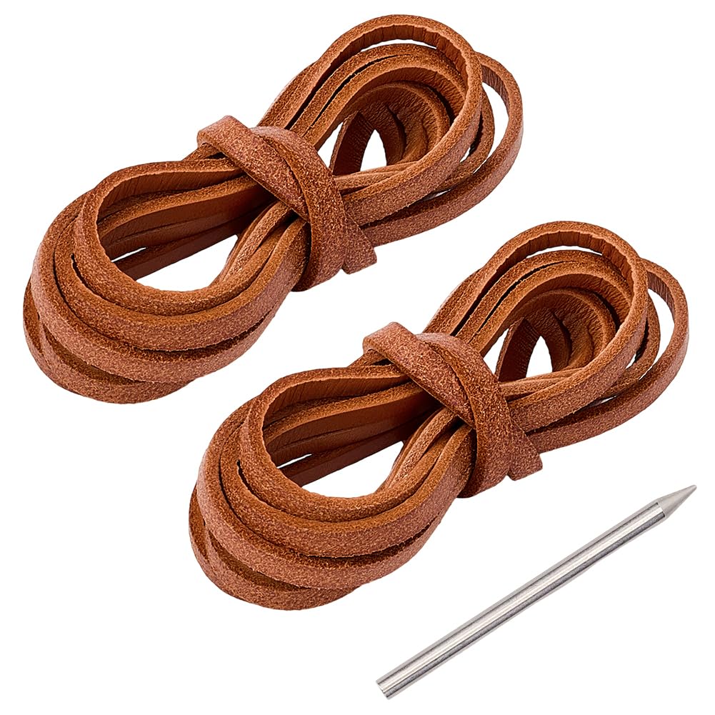 GORGECRAFT 4m Catchers Mitt Lace Cowhide Leather Brown Portable Sport Baseball Softball Glove Repair Flat Laces Kit with Stainless Steel Lacing Needle for Catchers Gloves Athletes Supplies