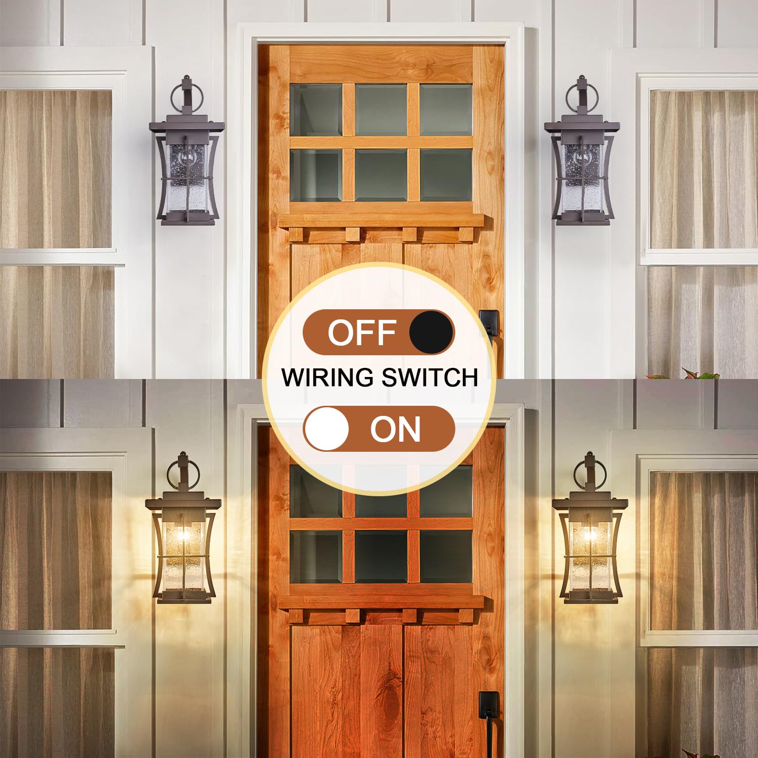 EERU Oil Rubbed Bronze Outdoor Light Sconces Wall Mount Brown Outdoor Wall Lamp Large Exterior Porch Wall Lantern with Seeded Glass 15" Outside Lights for House, Front Door, Patio, Backyard