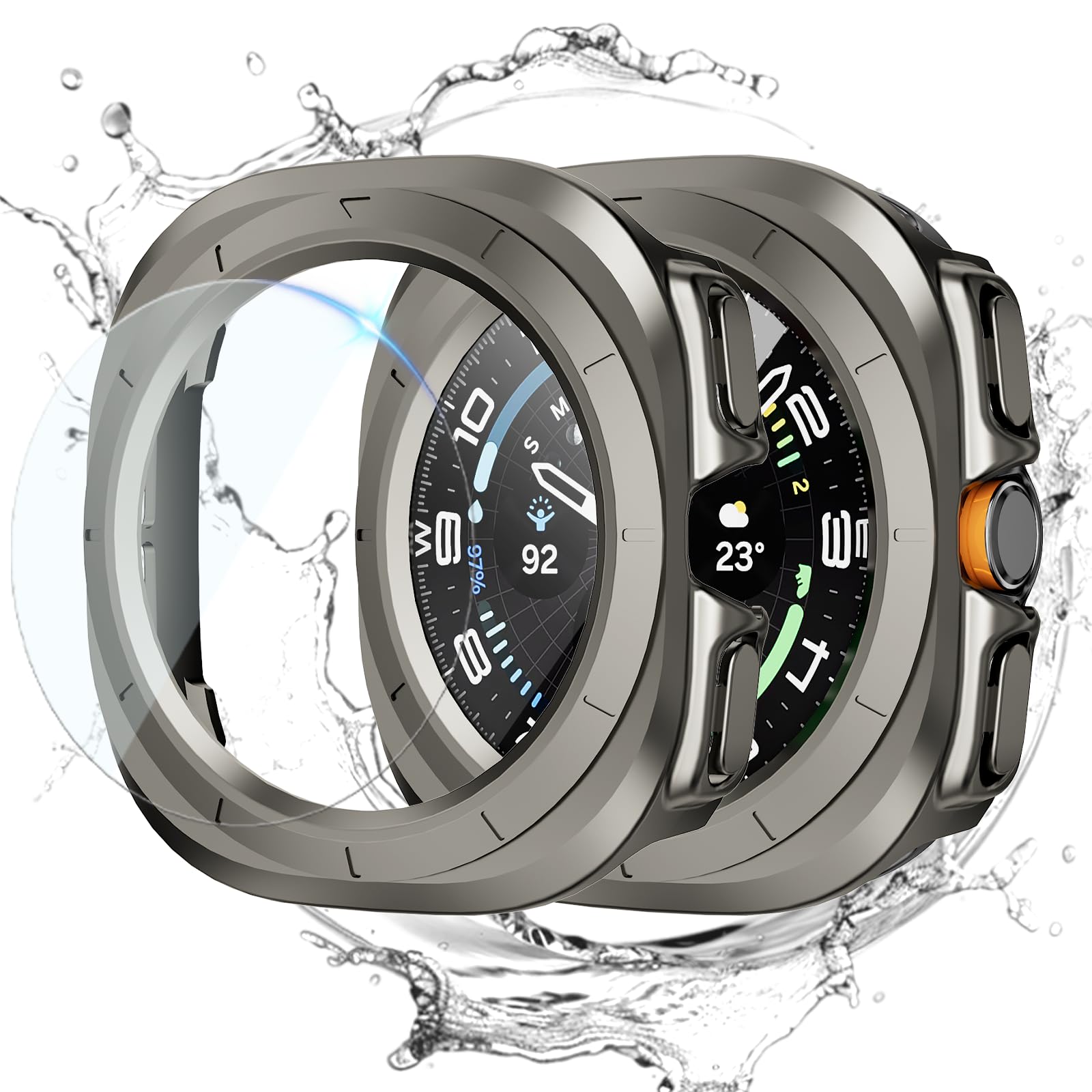 RiYHM [2+2 Pack] for Samsung Galaxy Watch 7 Ultra 47mm Screen Protector Case, Hard PC Bumper & Tempered Glass Film for Galaxy Watch 7 Ultra 47mm,