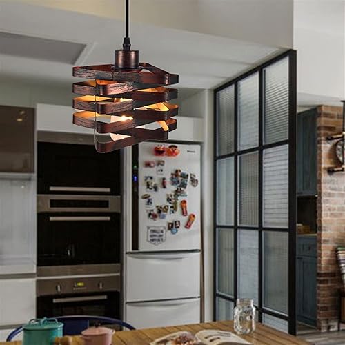 Miniatura 2 de Lámpara colgante industrial creativa, lámparas colgantes cuadradas de hierro en espiral, cuerpo de lámpara rojo oxidado, accesorio de iluminación