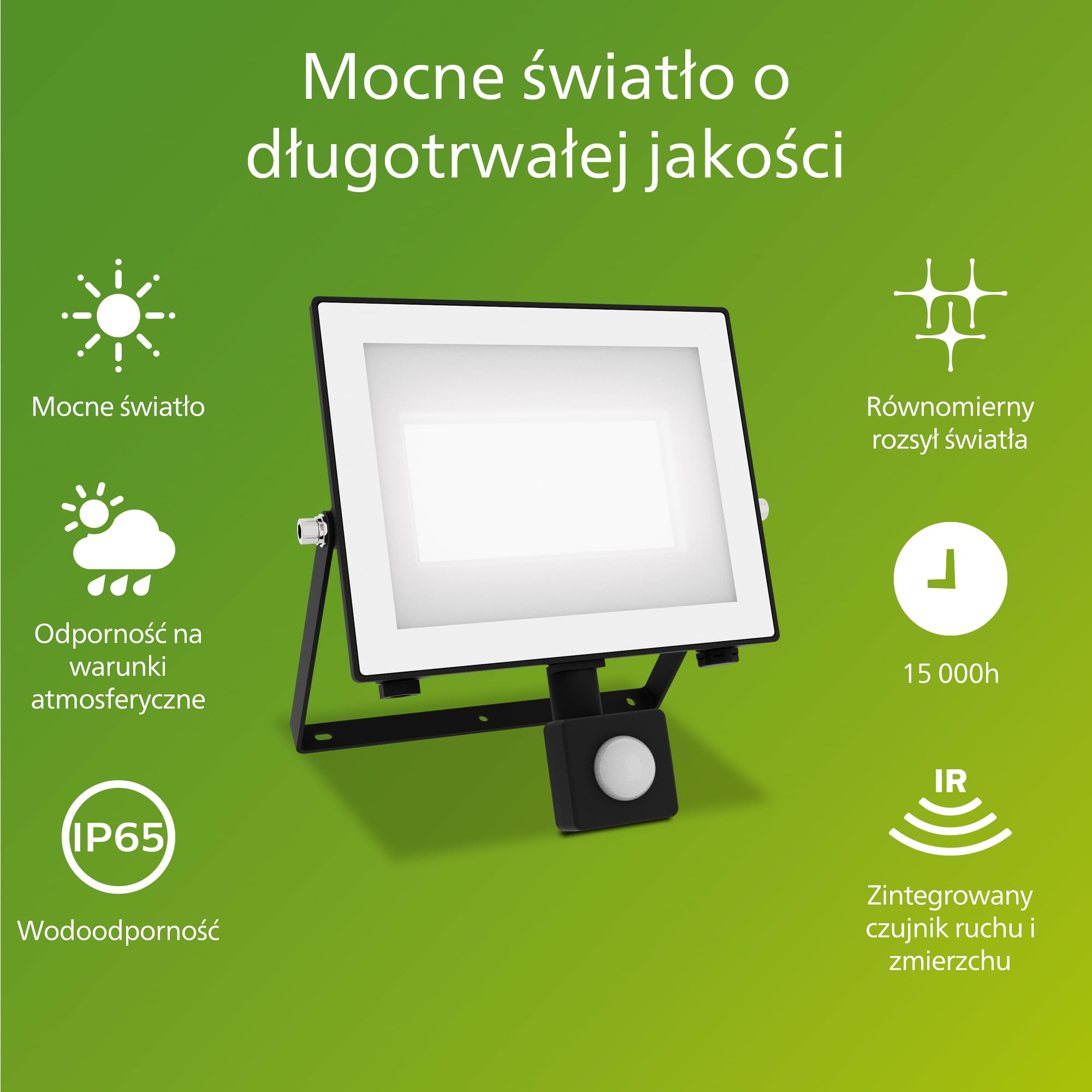 Philips Lois Zewnętrzna Lampa Floodlight z Czujnikiem, 50 W, 5000 K, Czarna