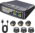 RV Tire Pressure Monitoring System -TPMS Tire Pressure Monitor with 6 Sensors,M12-3 TPMS Solar Charge & USB Color LCD Display, 0-9.9BAR/144PSI Range, 6 Alarm Modes for RV/Trailer/Truck IP67