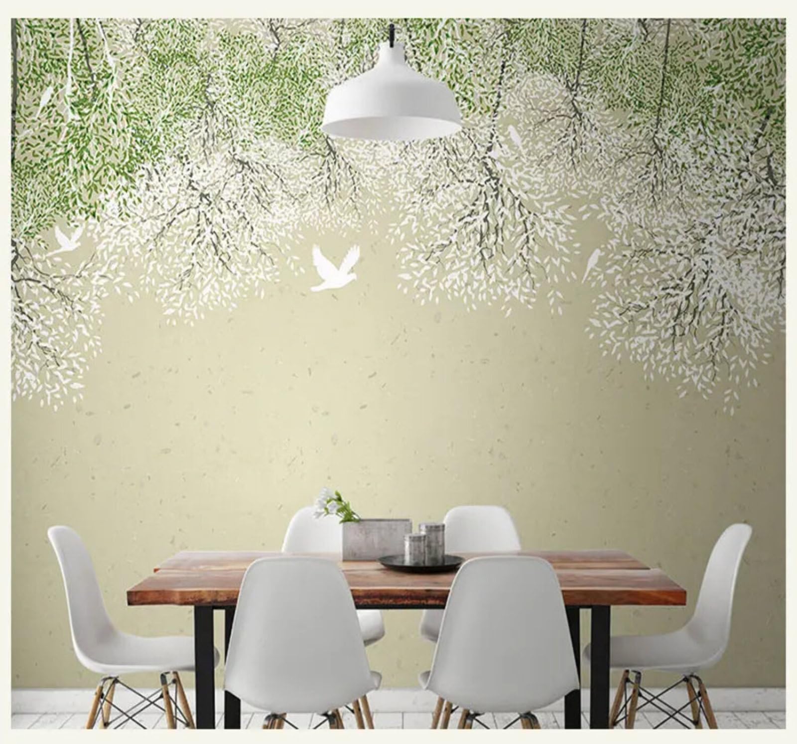 Xlming 430Cm×300Cm(B×H) Hand Drawn Abstract Fresh Woodland Birds 3D Wallpaper Silky Texture Home Study Office Grey Dining Room Sofa Bedroom Living Room Tv Backdrop-430Cm×300Cm