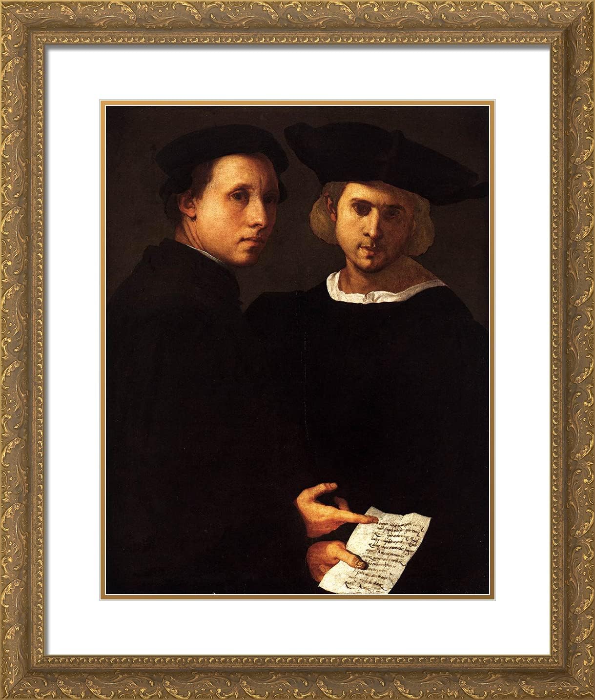 ArtDirect Pontormo, Jacopo 20x23 Gold Ornate Framed Art Print with Double Matting Titled: Portrait of Two Friends