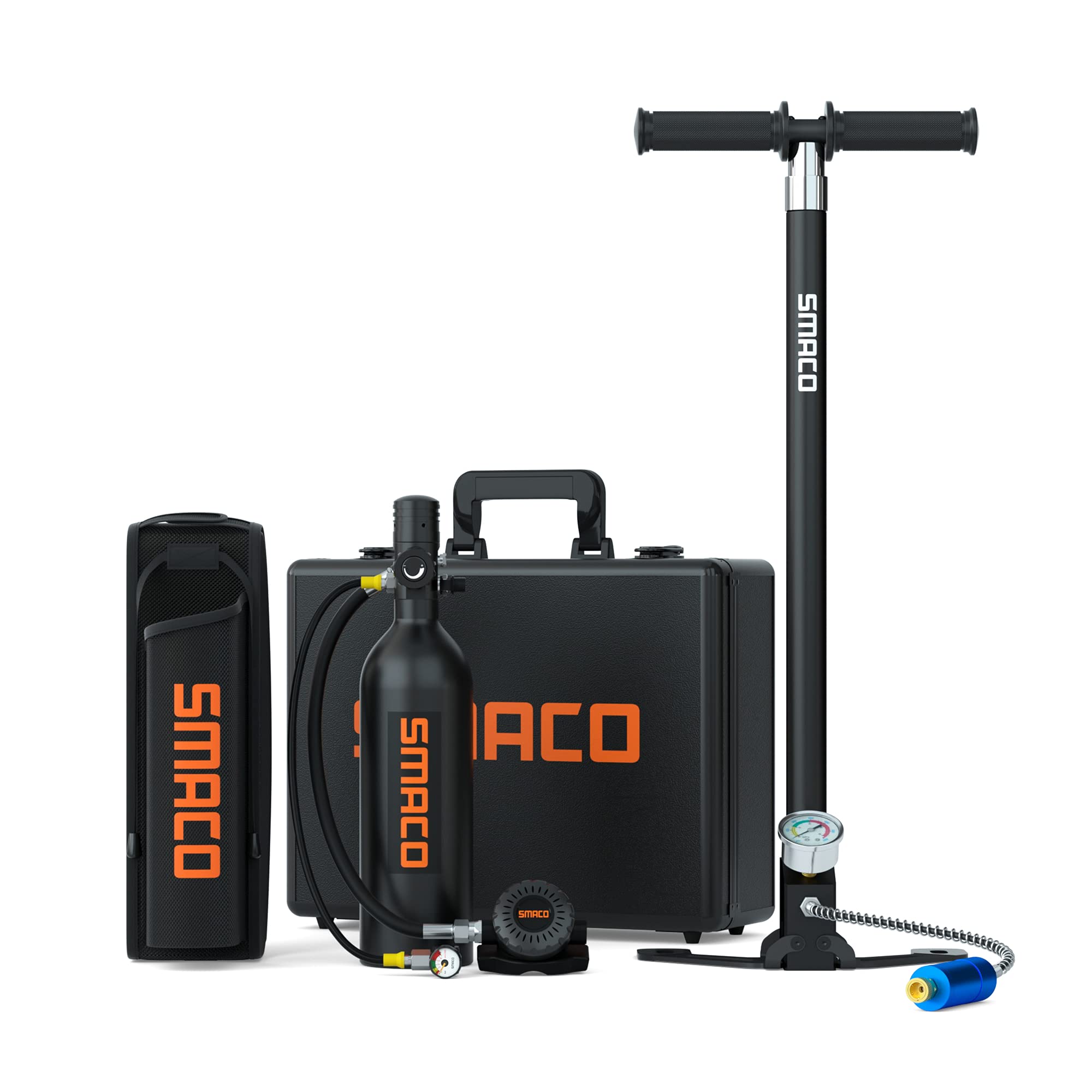 SMACO S400 Pro 1L Scuba Tank Mini Scuba Diving Tank—DOT Certified Tank with 15-20 Minutes Backup Scuba Tank Kit Diving Oxygen Underwater Breathing Device with Aluminum Hard Case