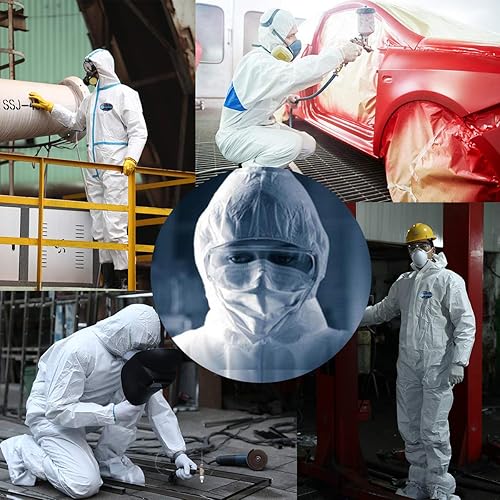 Miniatura 7 de Vicogard - Overol protector desechable, cintura elástica con cremallera frontal y puños para tobillos, traje de aislamiento SMS con capucha para