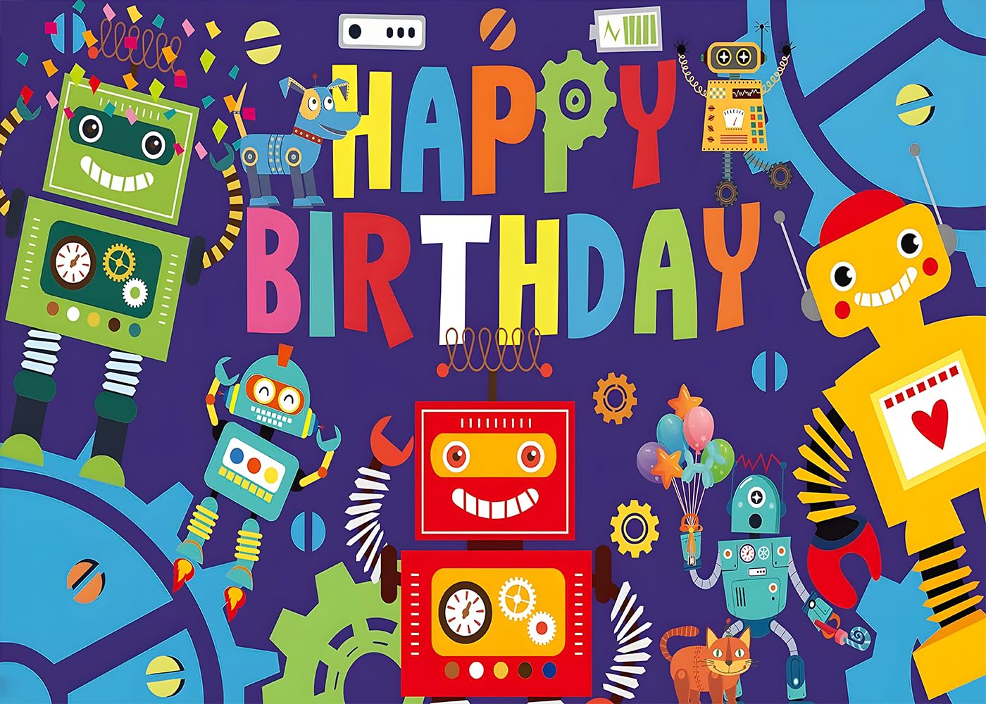 DULUDA 7x5 FT Robot Birthday Party Backdrop Robot Gear Robot Kids Boys Birthday Party Photography Background Gear Up Robot Party Supplies Decorations