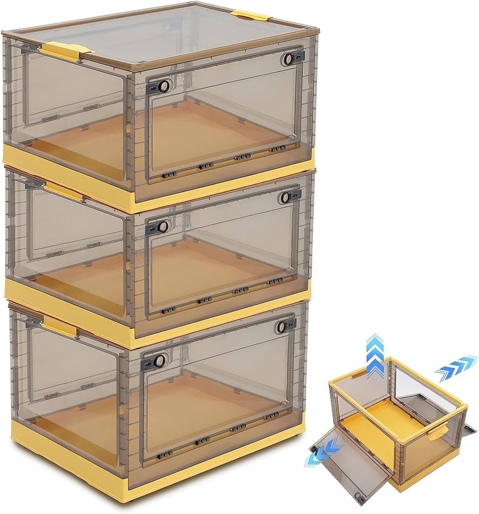 Plastic Storage Bins With Lids,32 QT. Double Doors Plastic Foldable Box,3-Tier Storage Boxes With Lids,toy Organizer,stackable Plastic Storage