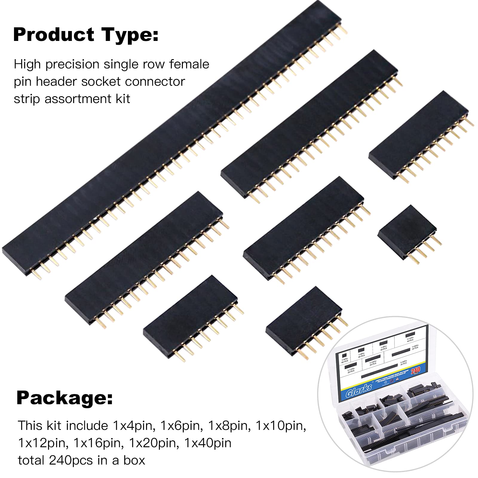 Arduino Wire Straight Prototyping Electronics Component 10-Pack 40-Pin 2.54mm Single Row ...