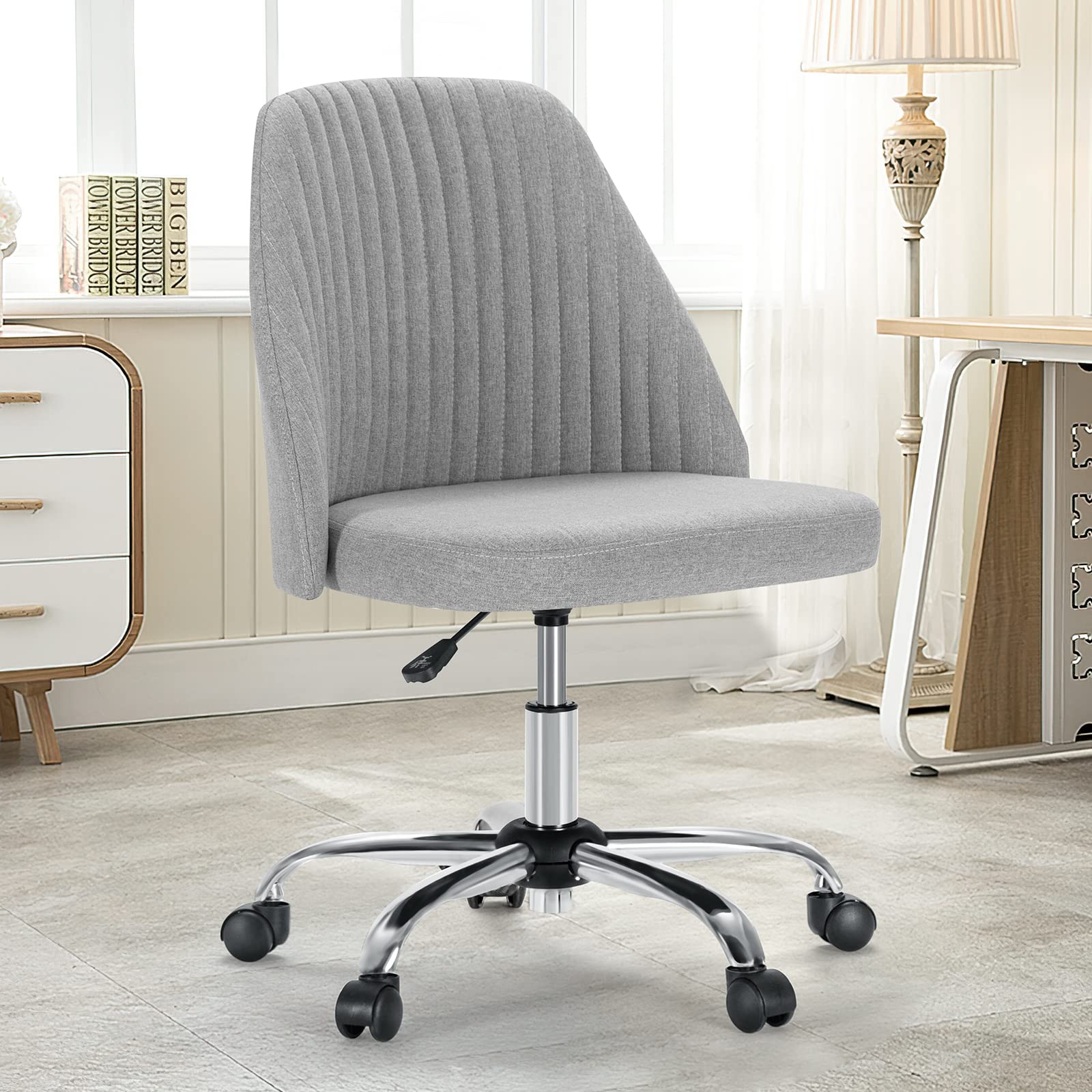 DUMOS Office Chair, Comfy Desk Chair Rolling Vanity Swivel Task Chairs with Wheels, Wide Seating Armless Height Adjustable Computer Chairs for Home,