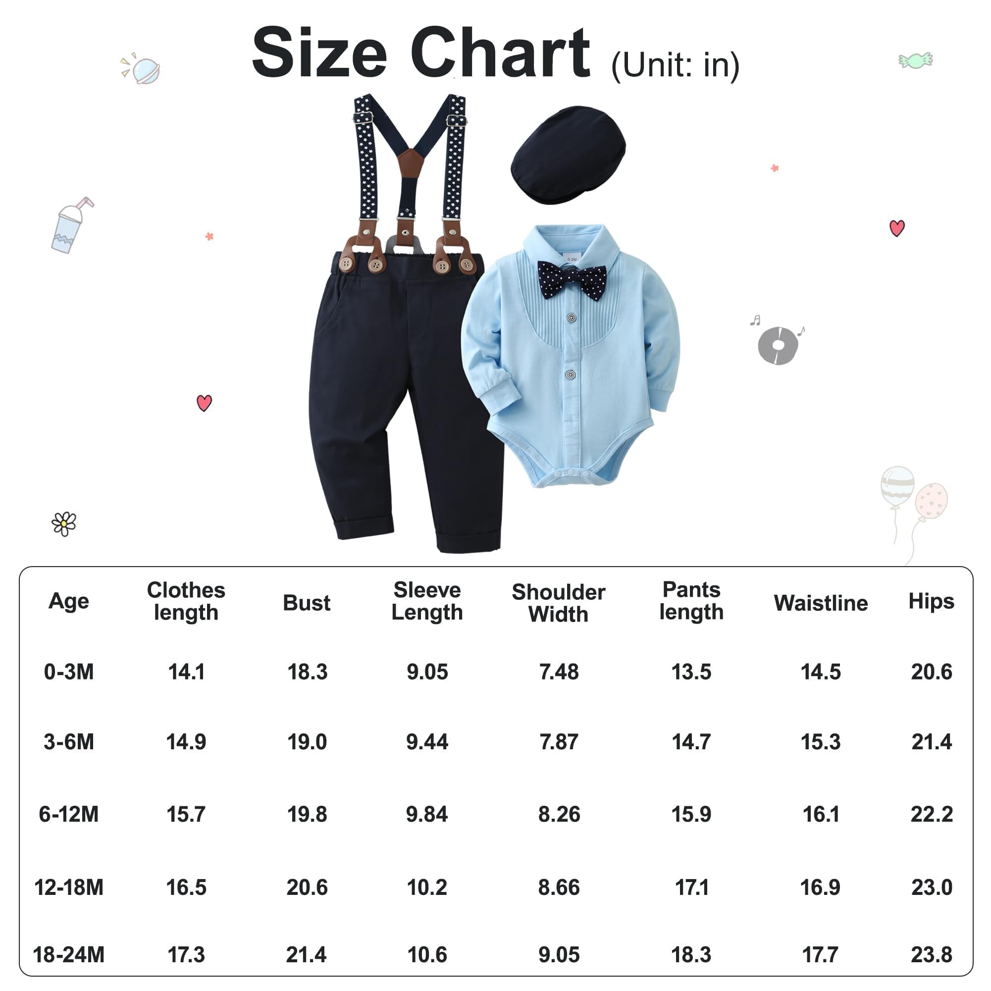 ZOEREA Trajes de Bebé Niño Conjunto de Ropa 0-18 Meses Peleles Monos con Pajarita + Tirantes Pantalones Bebé Niños Caballero Conjunto para Bautizo Fiesta Boda